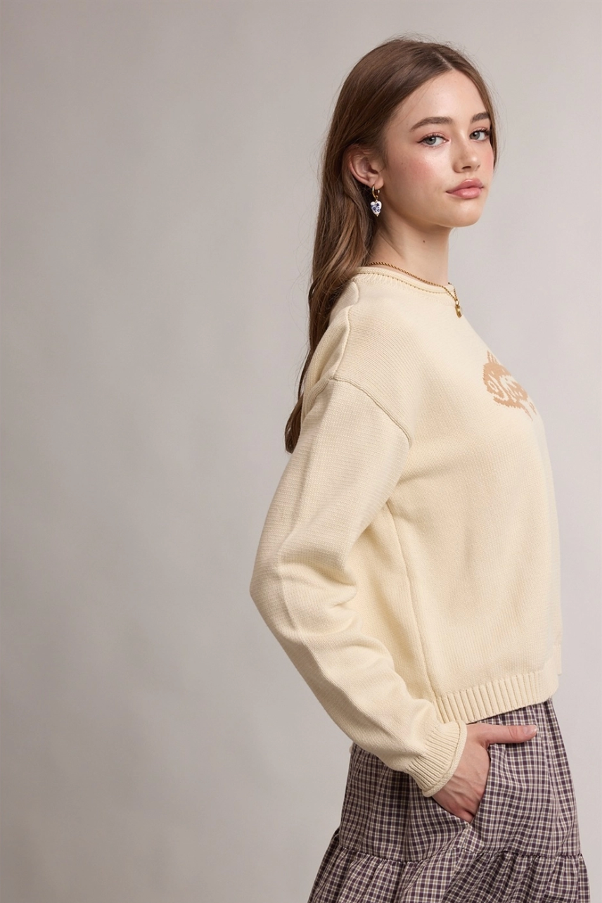 Fish Motif Graphic Crew Neck Sweater