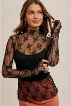 Mock Neck Lace Long Sleeve