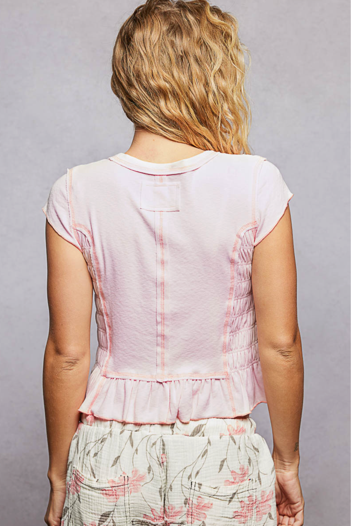Gathered Hem Smocking Top