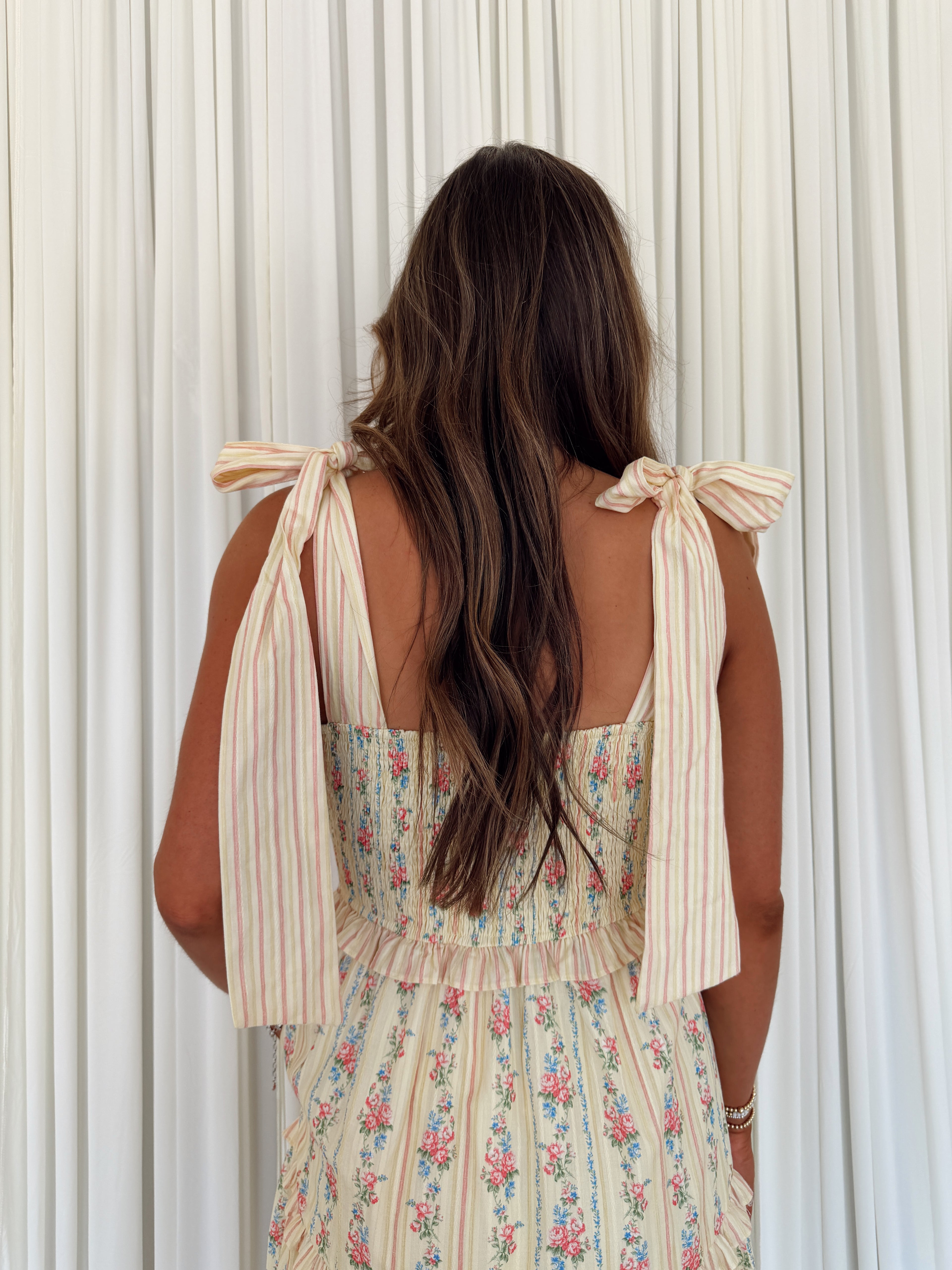 Yellow Stripe Floral Maxi Dress