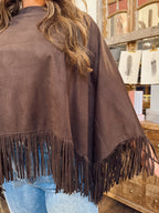 Suede Stitched Fringe Cape