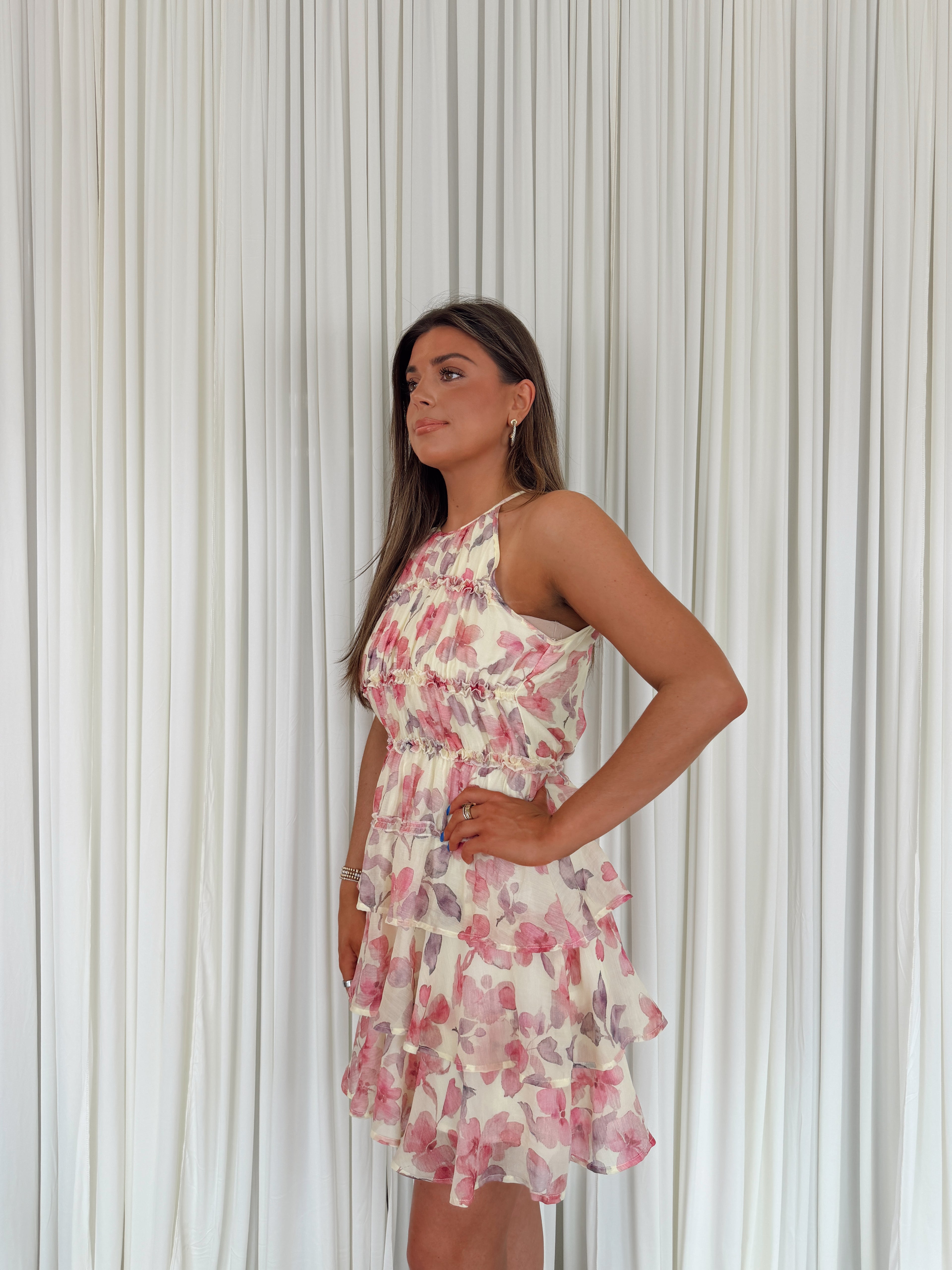 Floral Tiered Ruffle Halter Mini