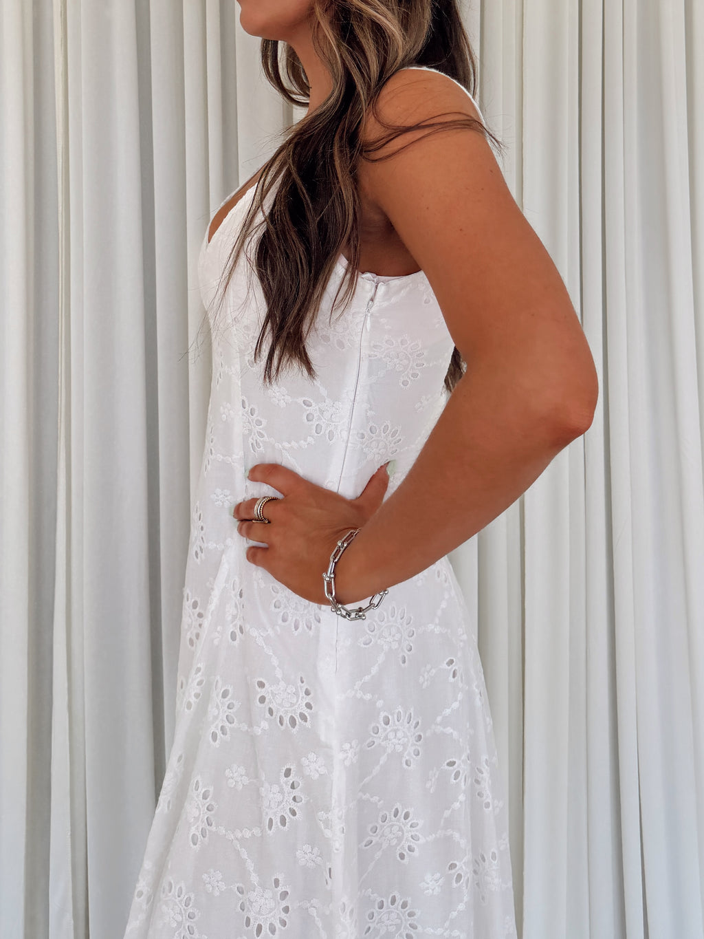 Eyelet Flared Midi Dress