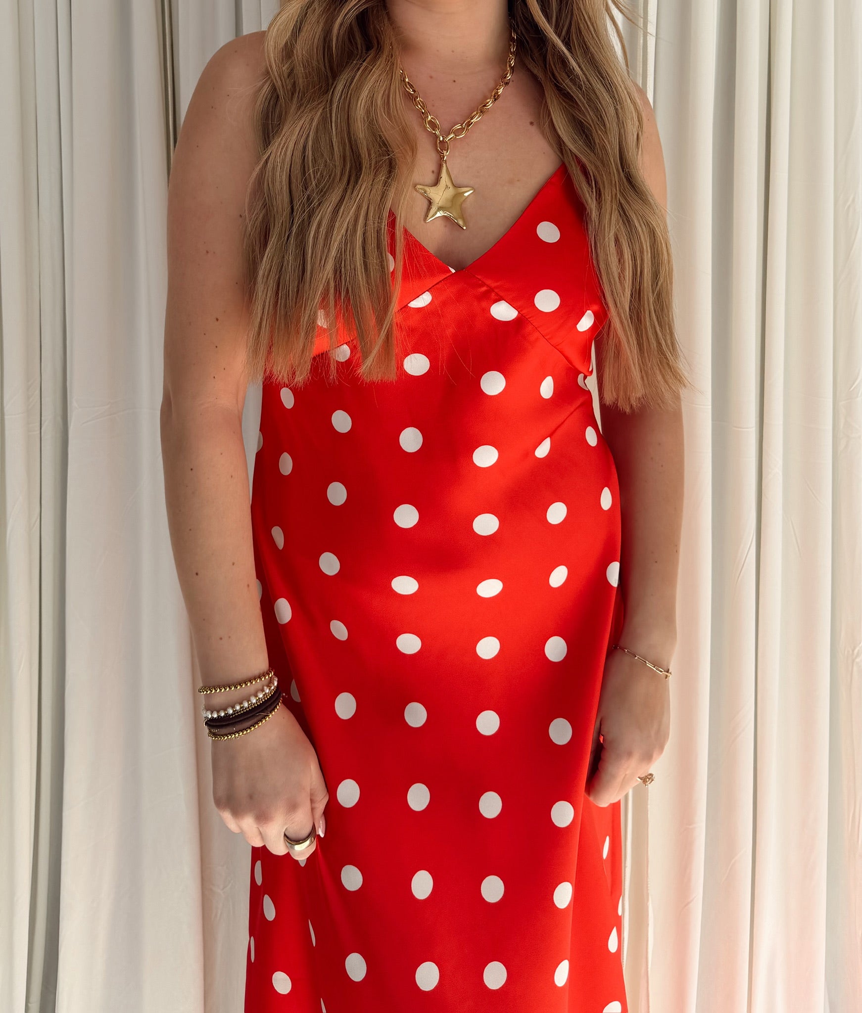 Polka Dot Strap Shoulder Maxi Dress