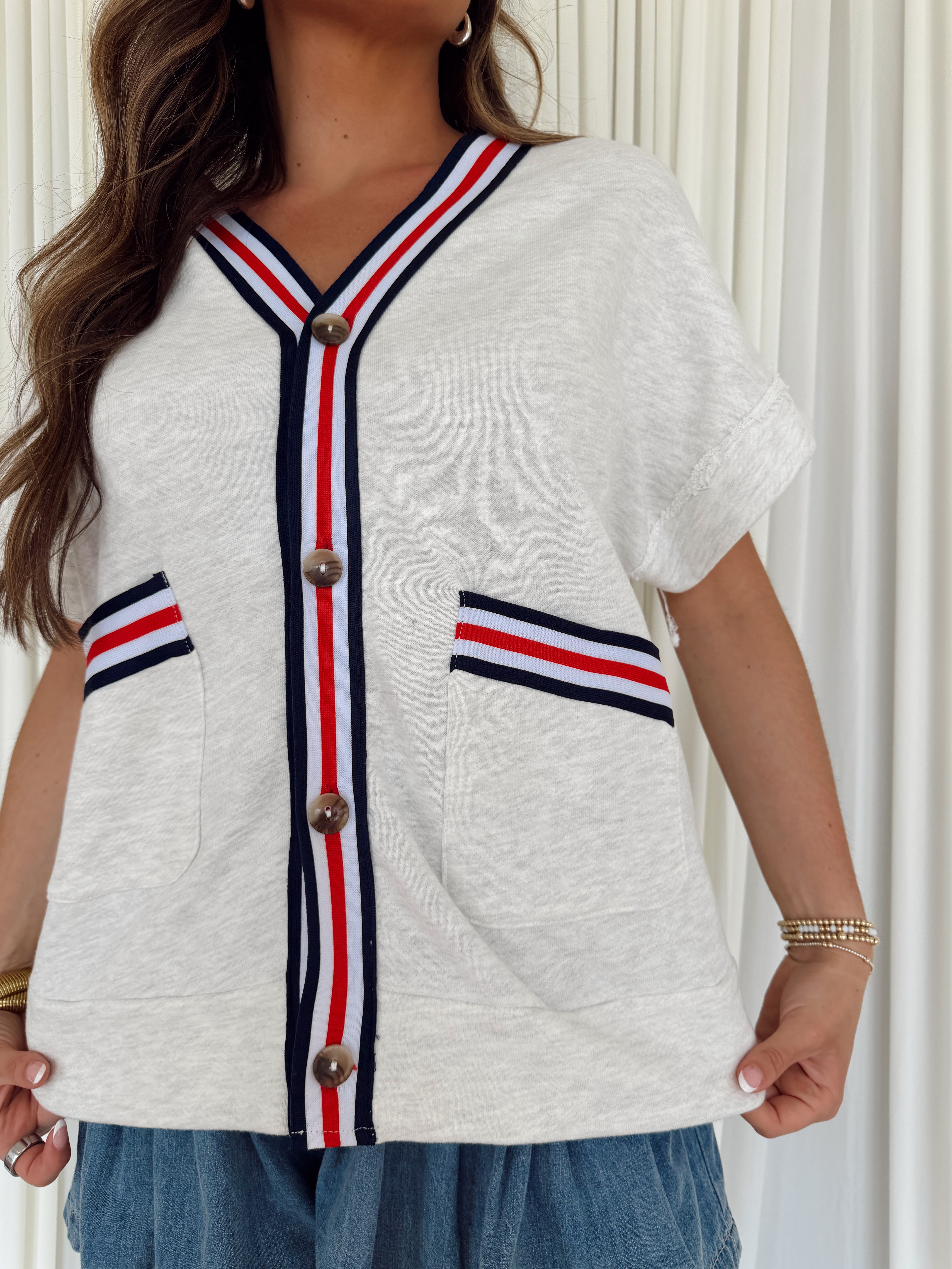 T2578 Striped Oversized Cardigan Top
