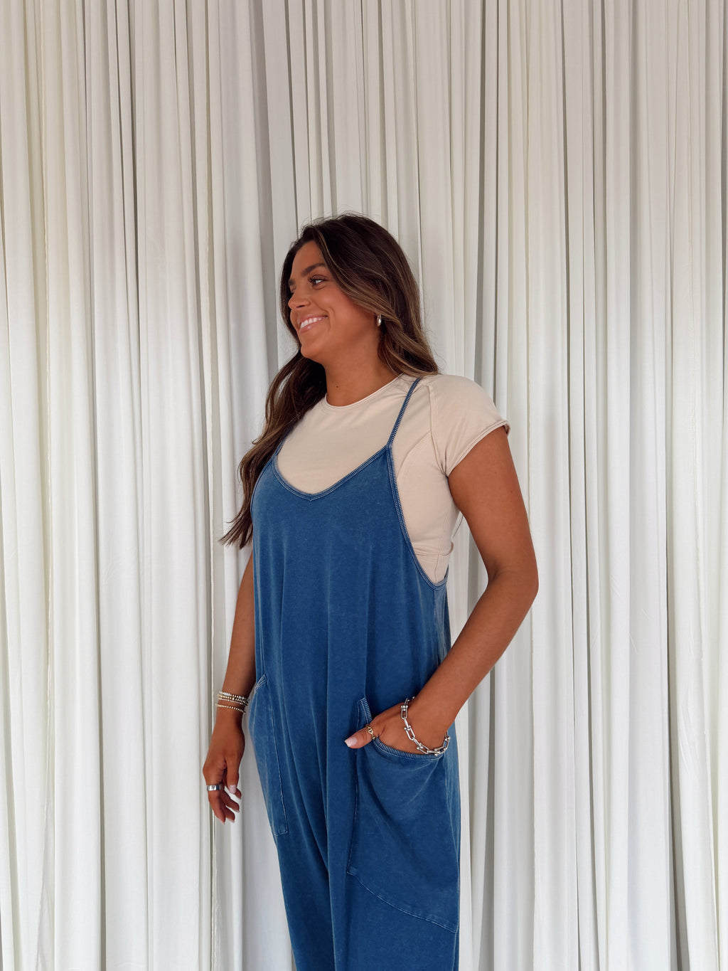 Mineral Wash Spaghetti Strap Jumpsuit