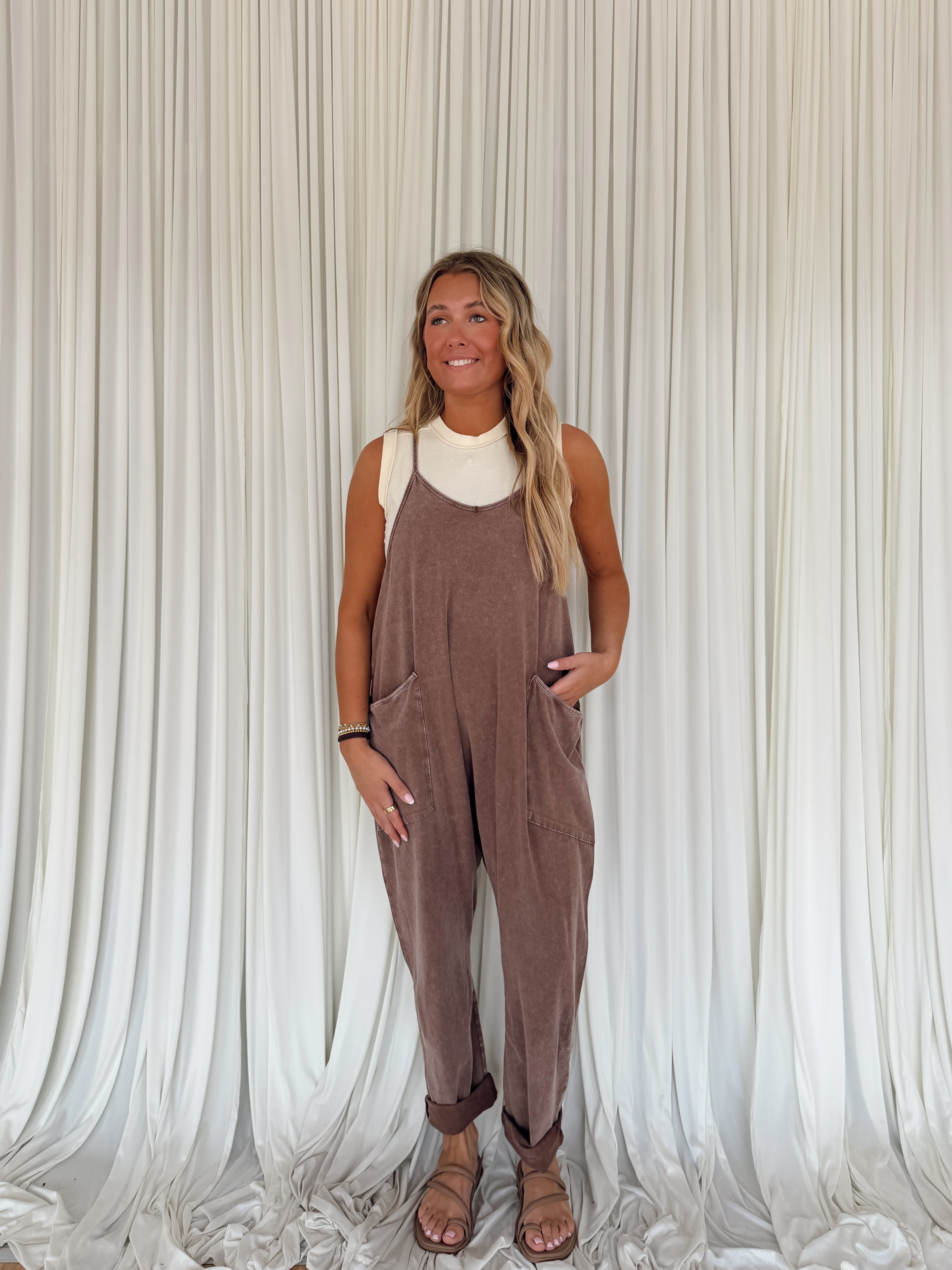 Mineral Wash Spaghetti Strap Jumpsuit
