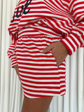 Comfy Elastic Waist Striped Knit Shorts