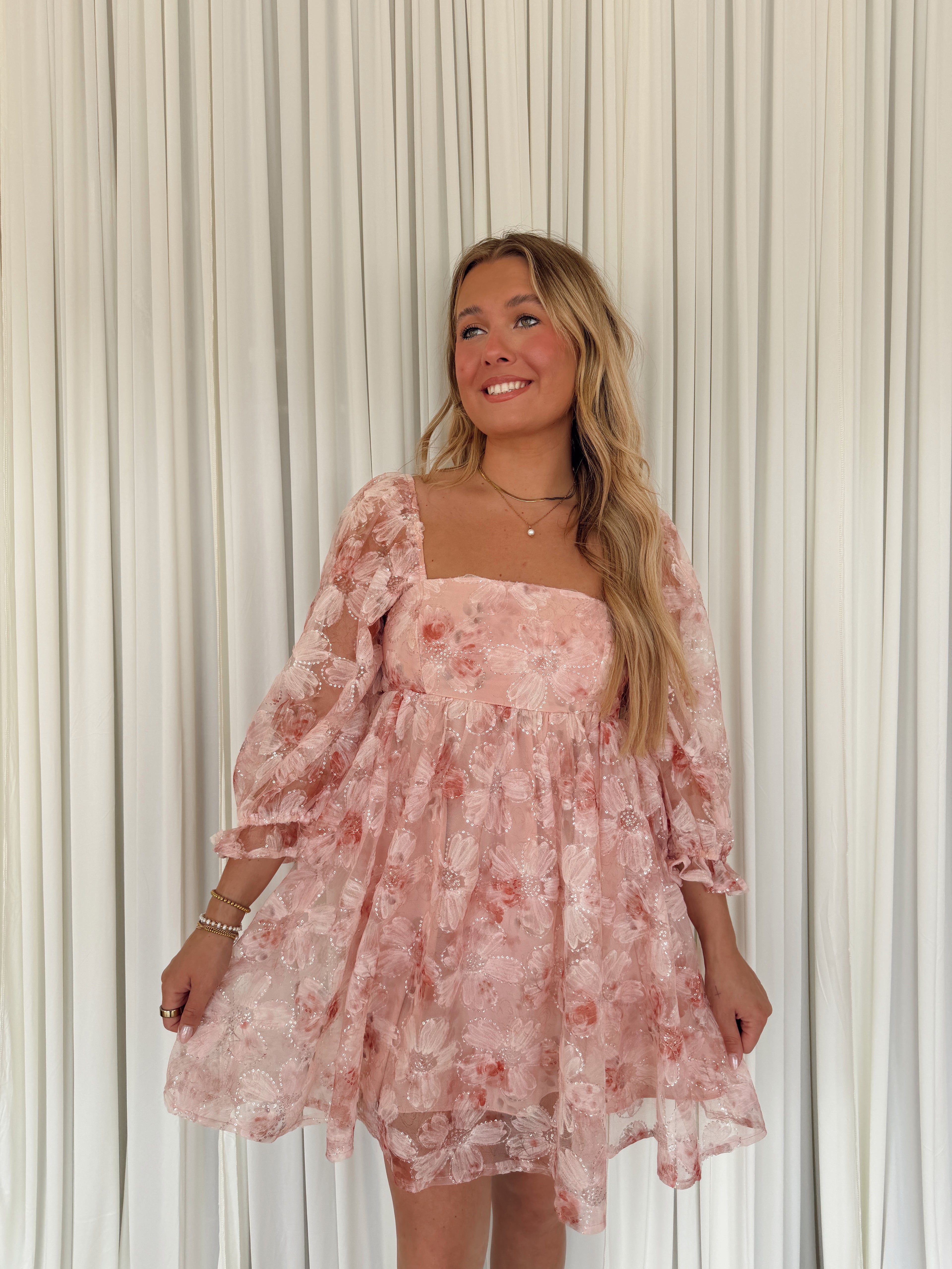 Sequin Floral Mini Dress