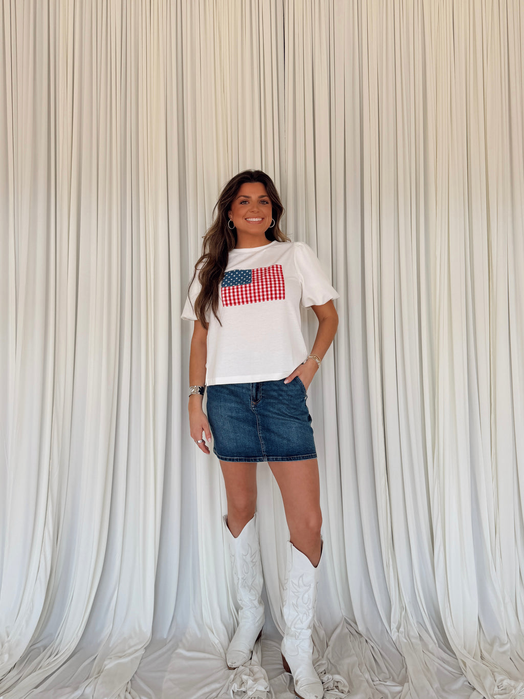 American Flag Patch Knit Top