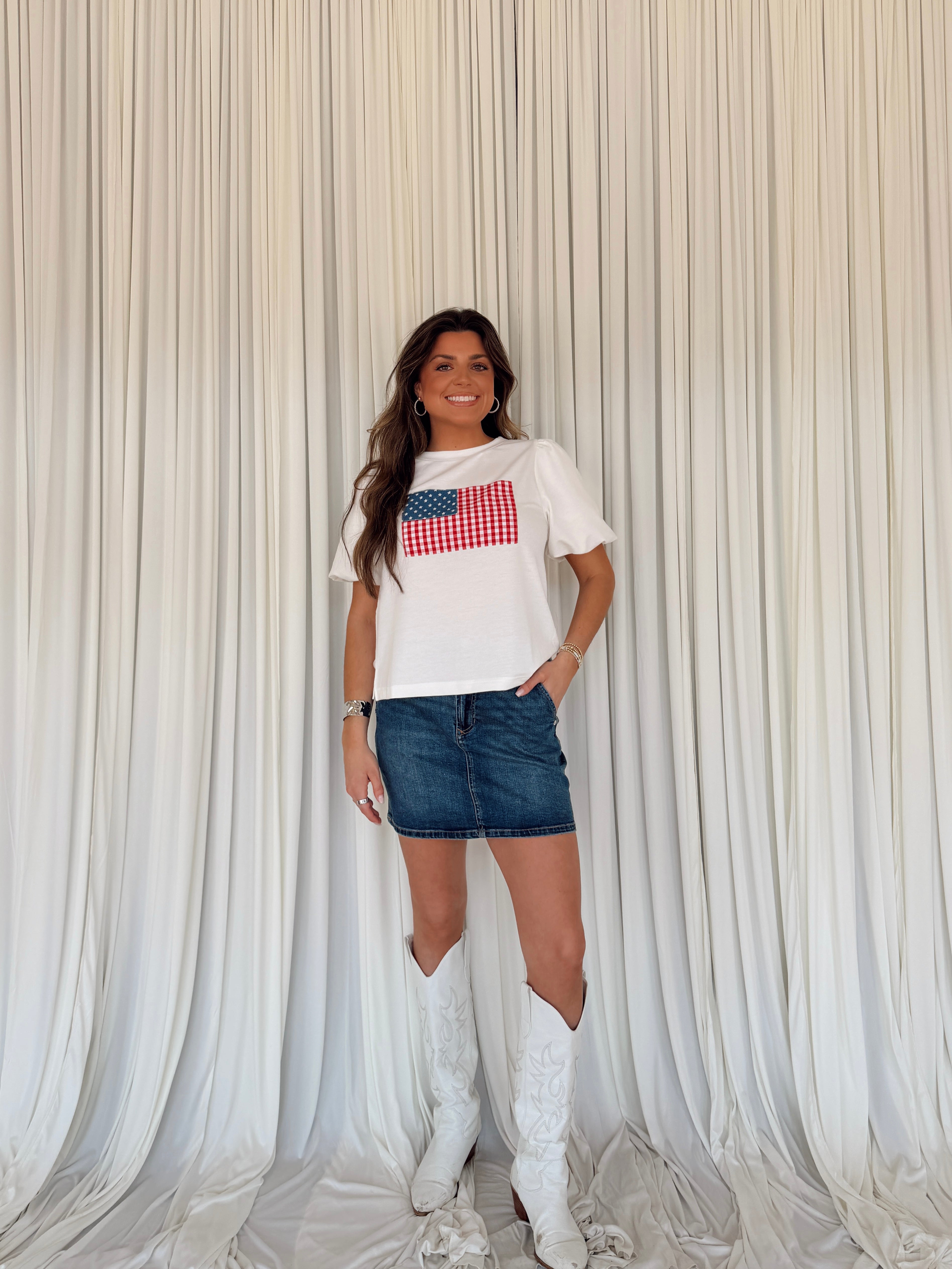 American Flag Patch Knit Top