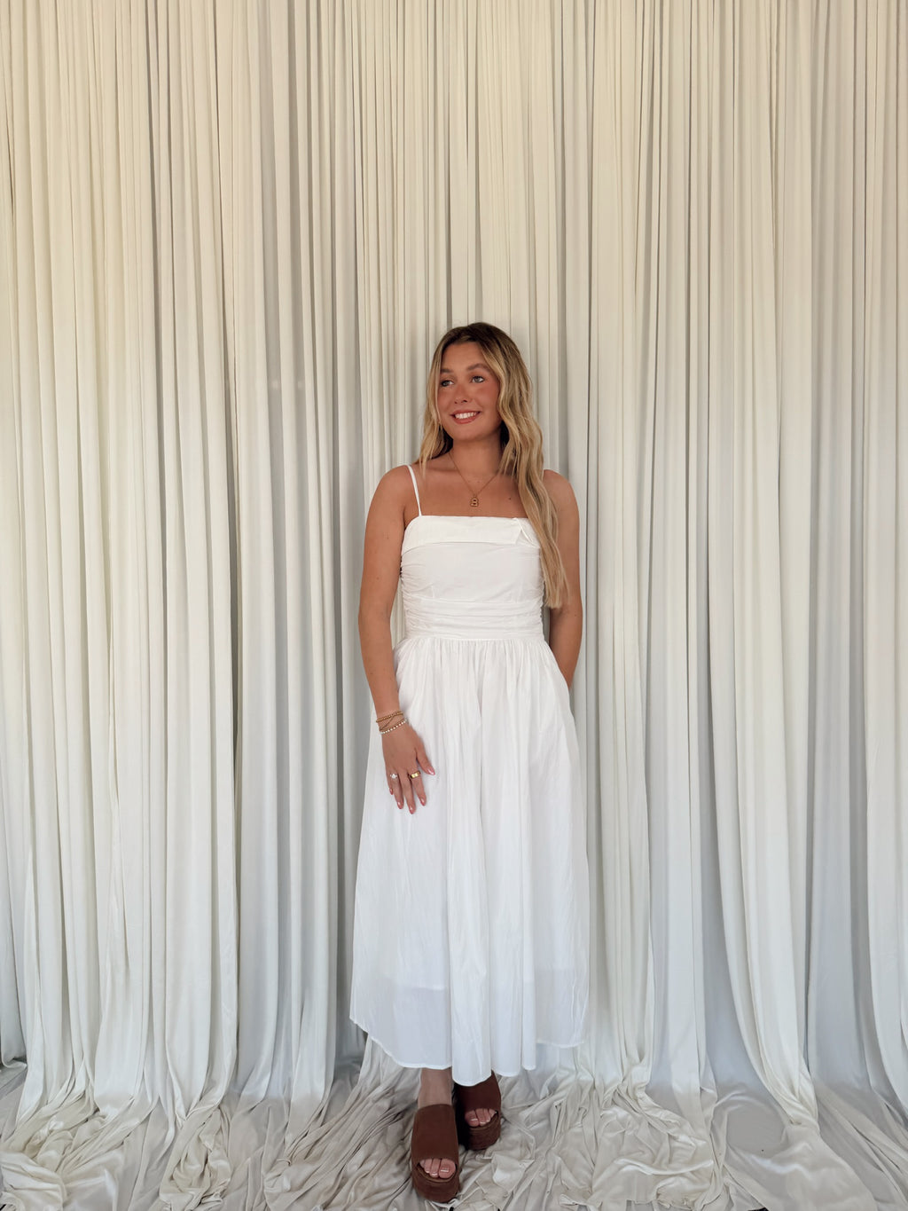 Ruched A-Line Midi Dress