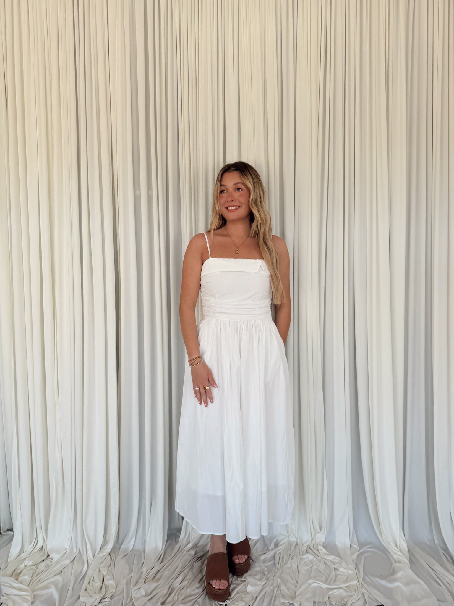 Ruched A-Line Midi Dress