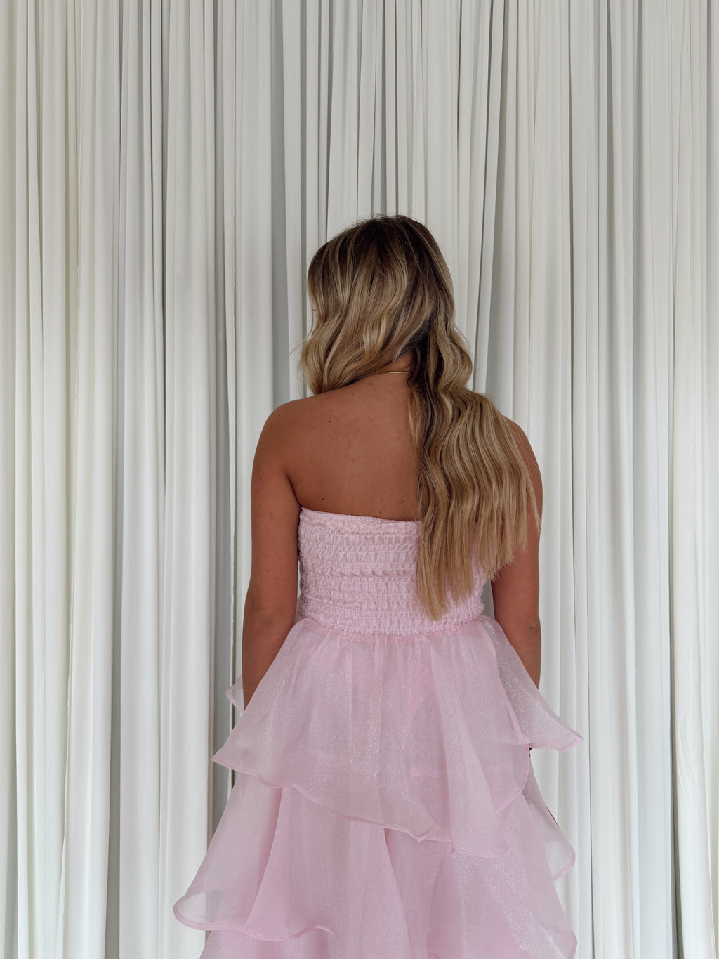 Layered Smocked Strapless Maxi Dress