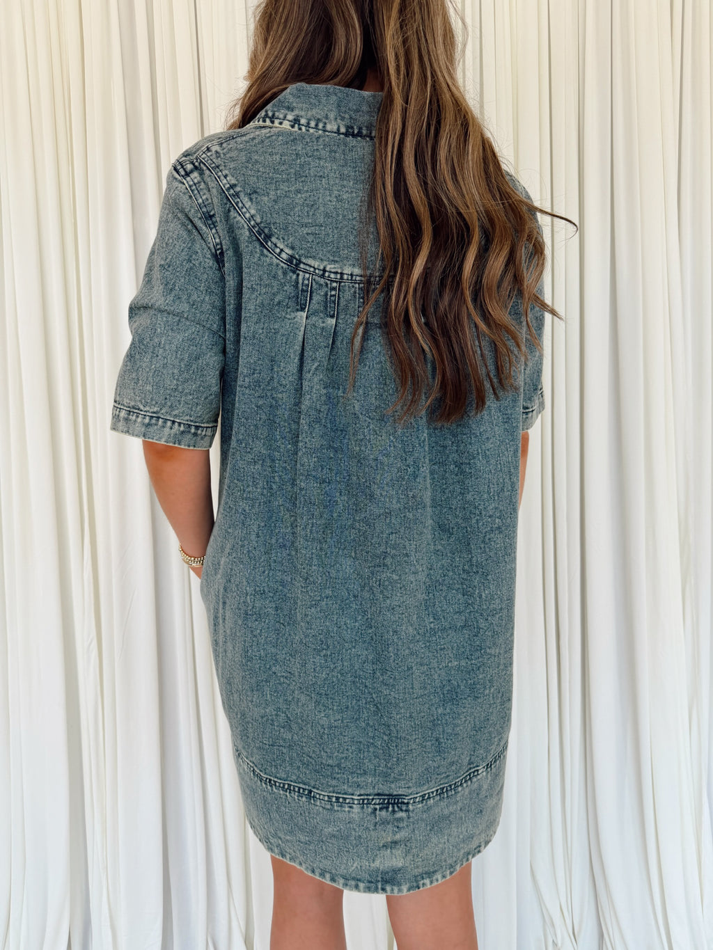 Denim Collared Short Sleeve Dress