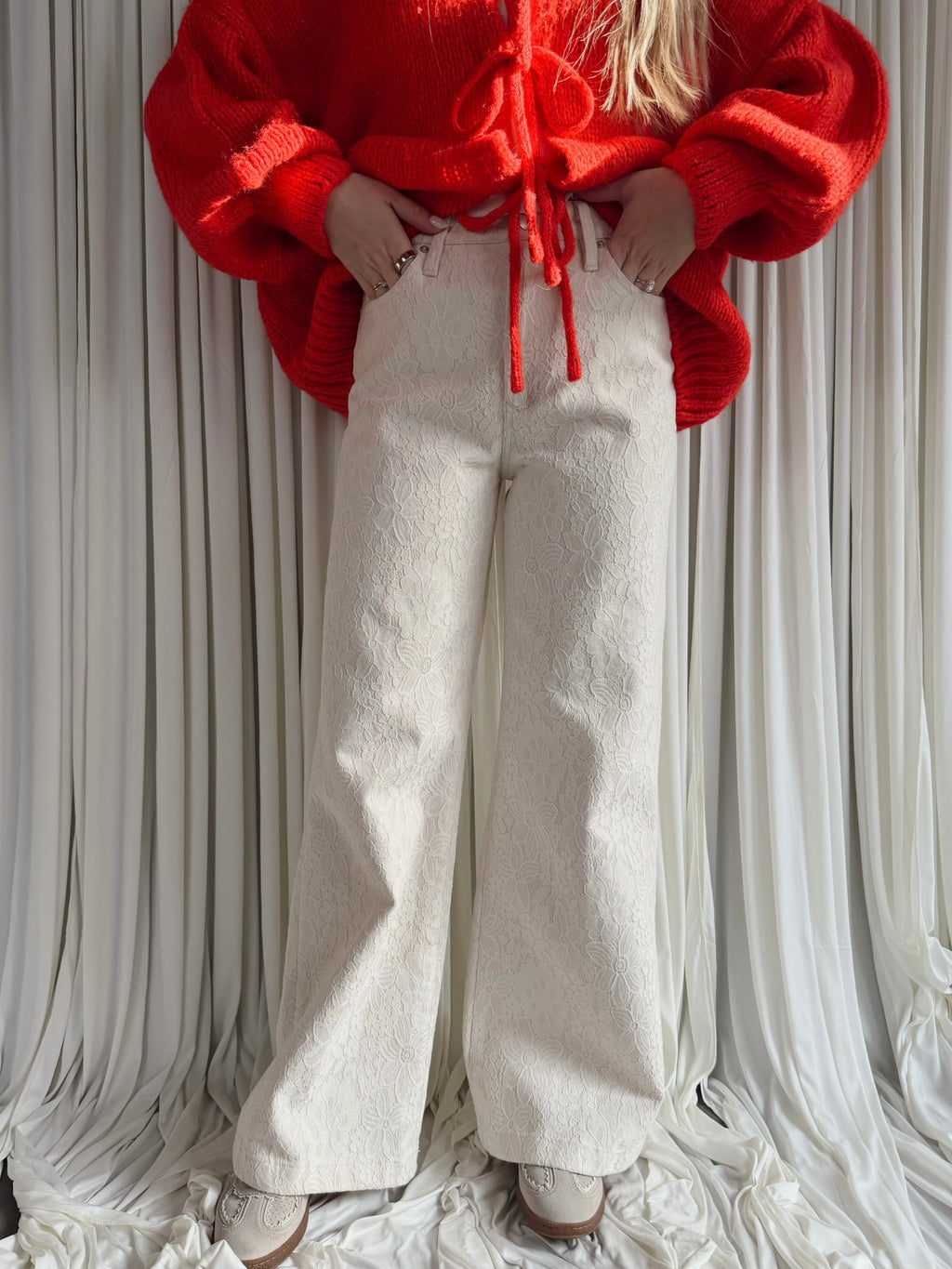 Fiona Wide Leg Pants - Wheat Lace