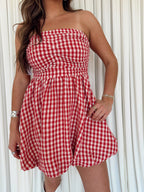 Gingham Print Smocking Tube Mini