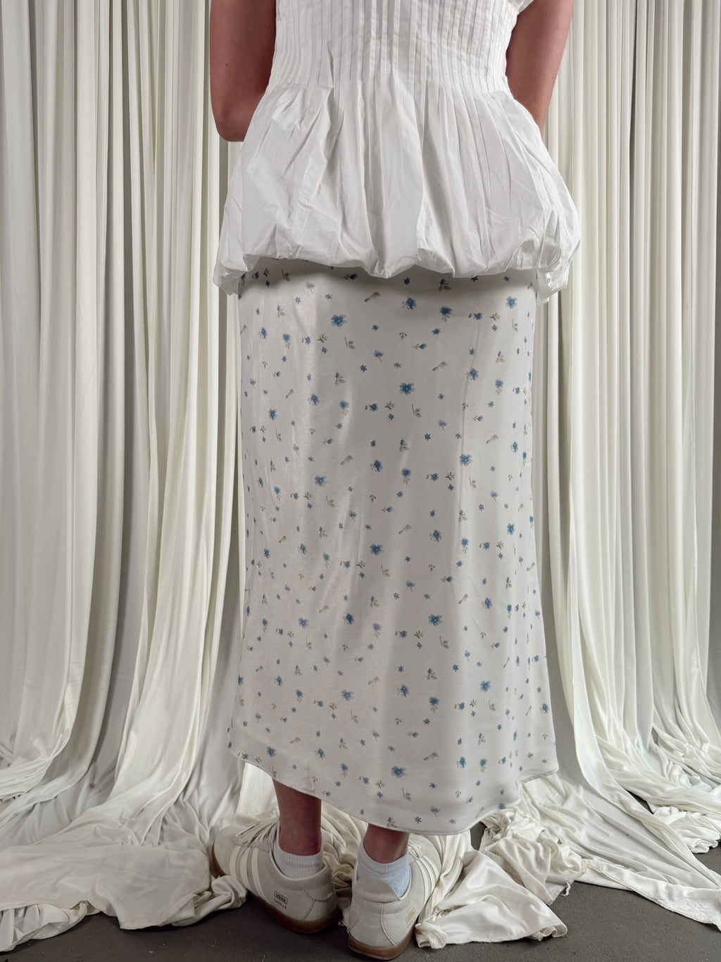 The Floral Satin Midi Skirt