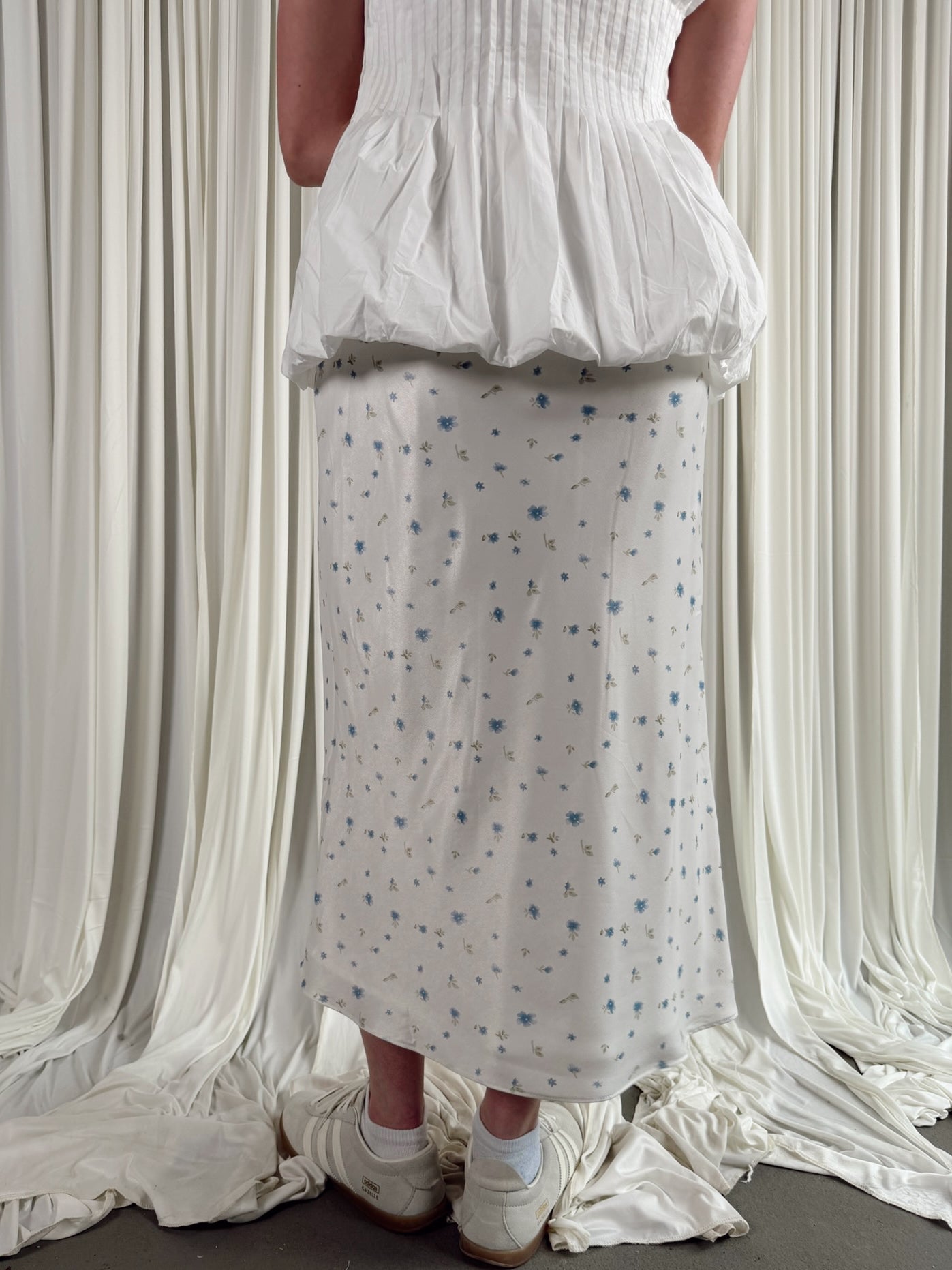 The Floral Satin Midi Skirt