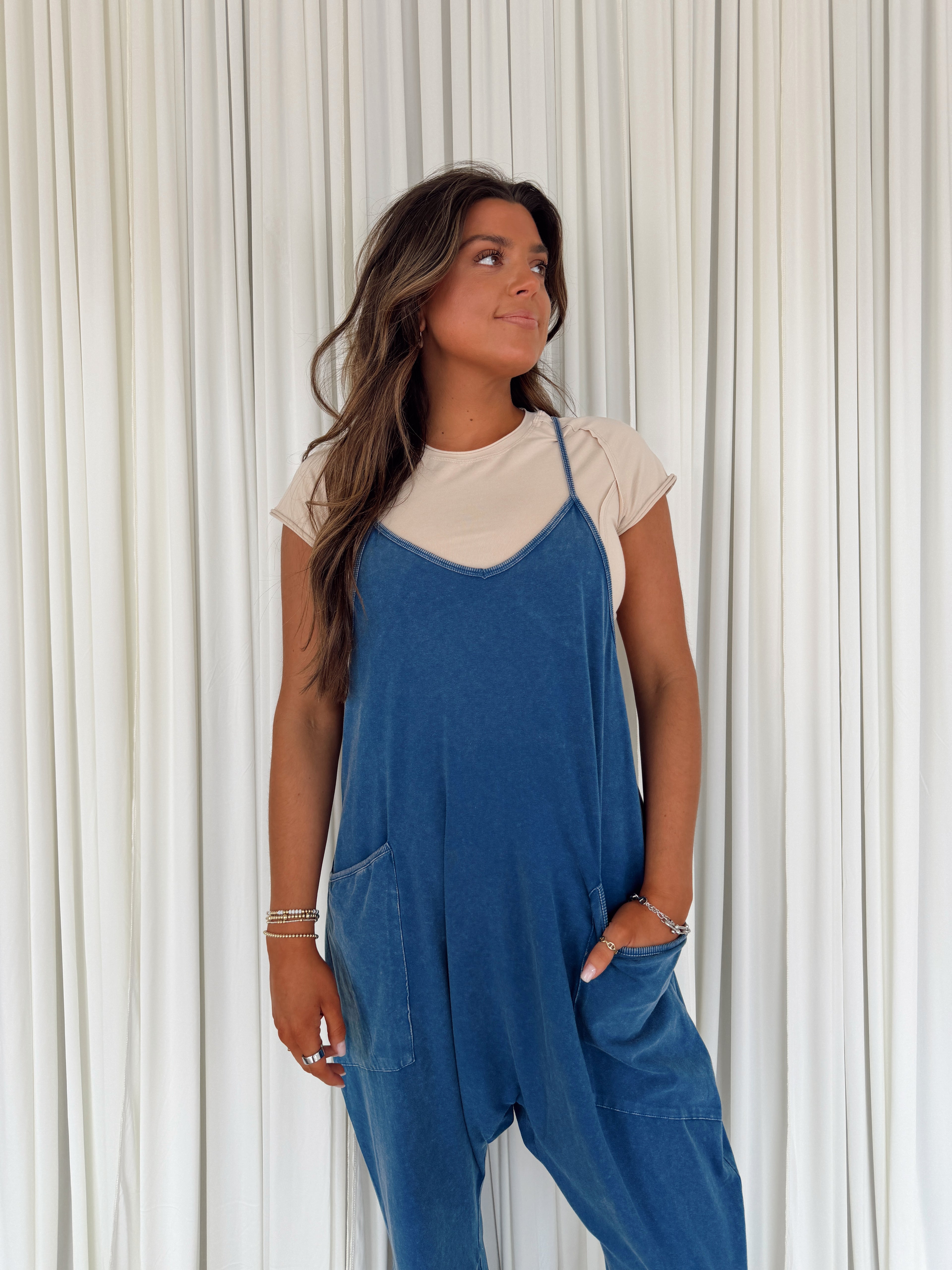 Mineral Wash Spaghetti Strap Jumpsuit