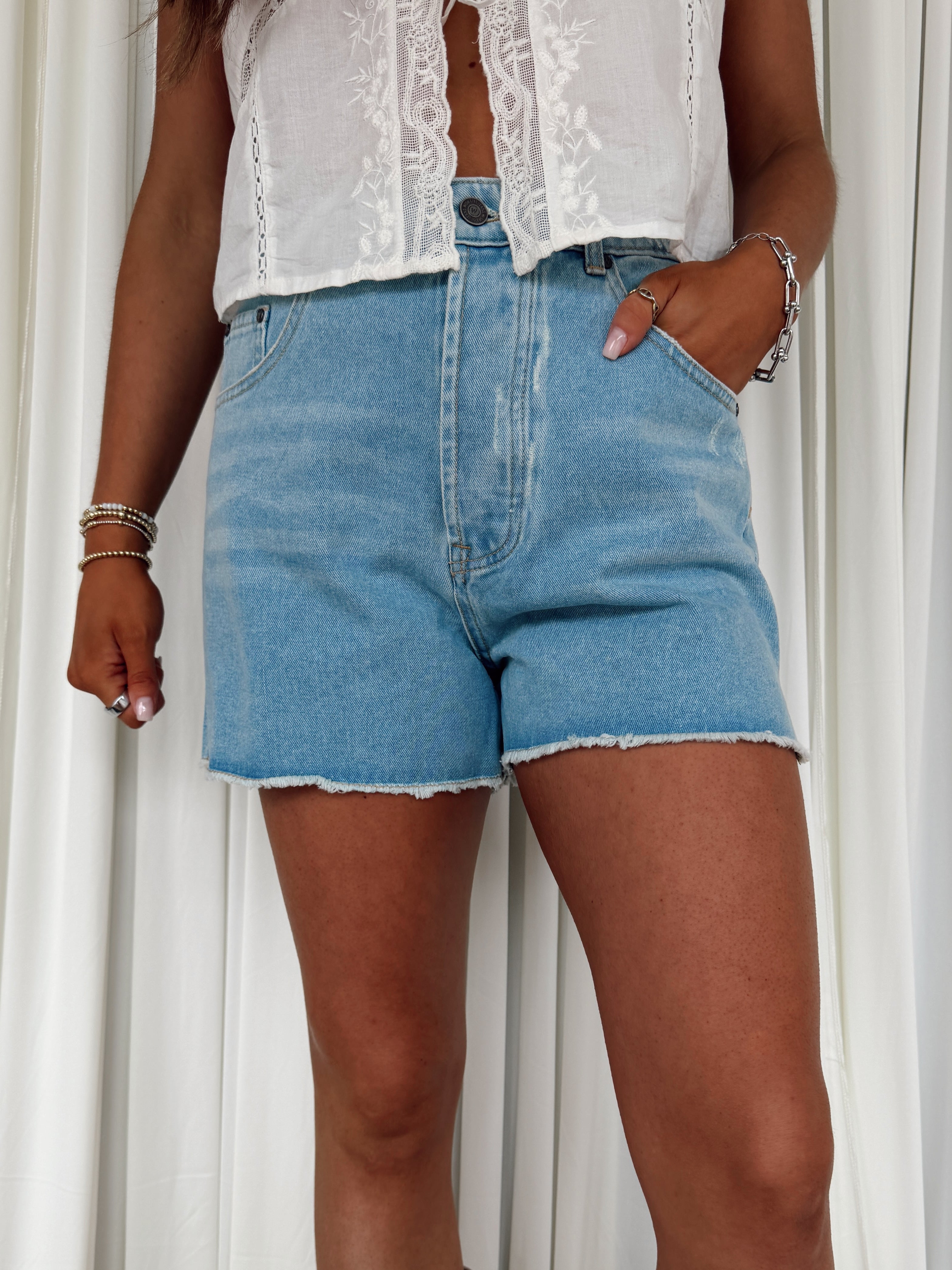 A-Line Split Hem Denim Shorts