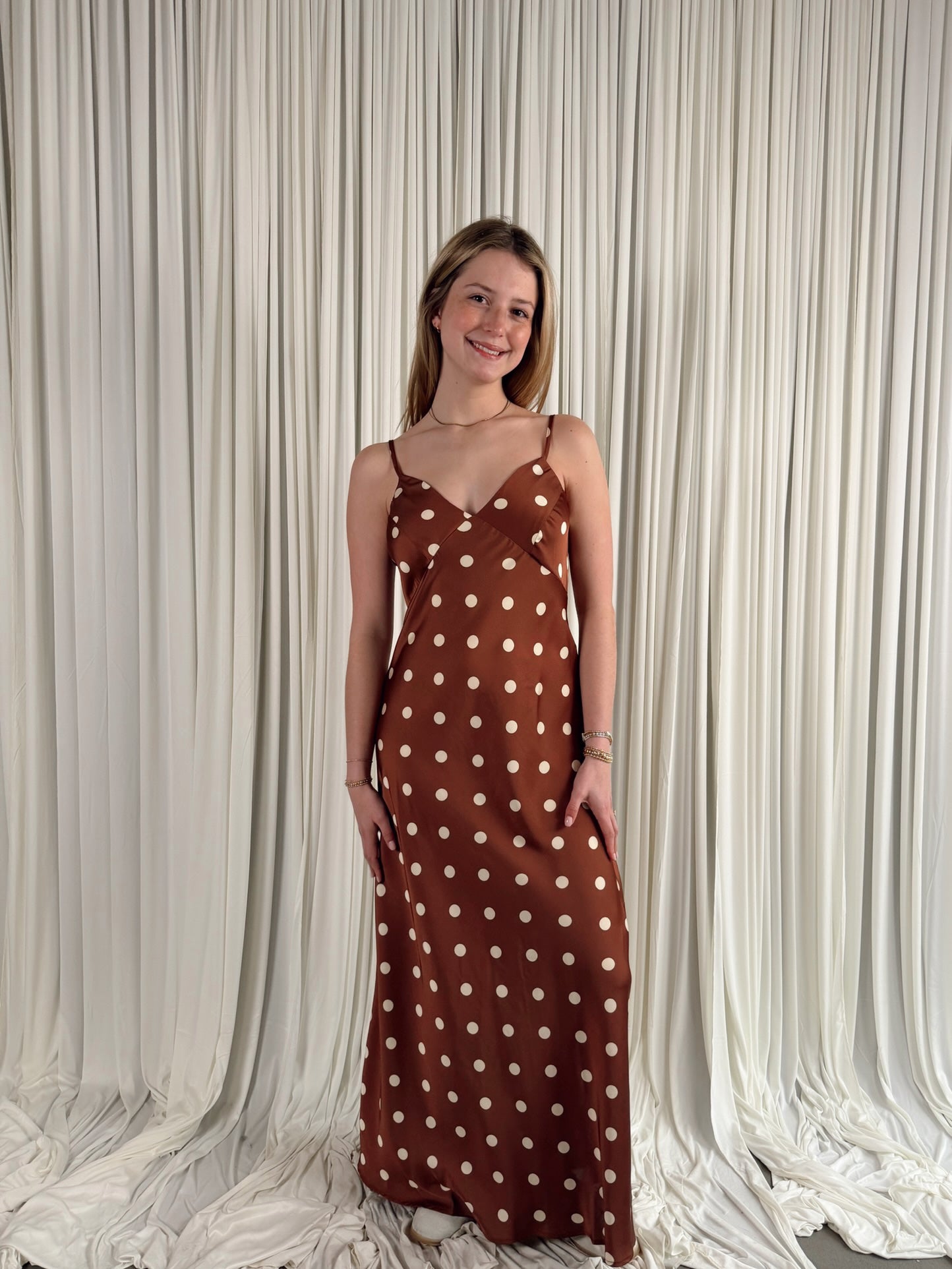 Polka Dot Strap Shoulder Maxi Dress