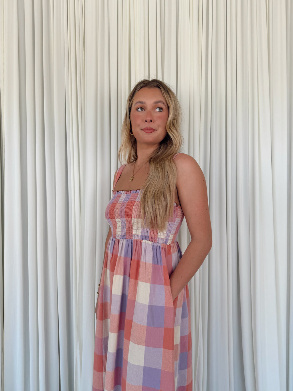 Multicolor Plaid Midi Dress