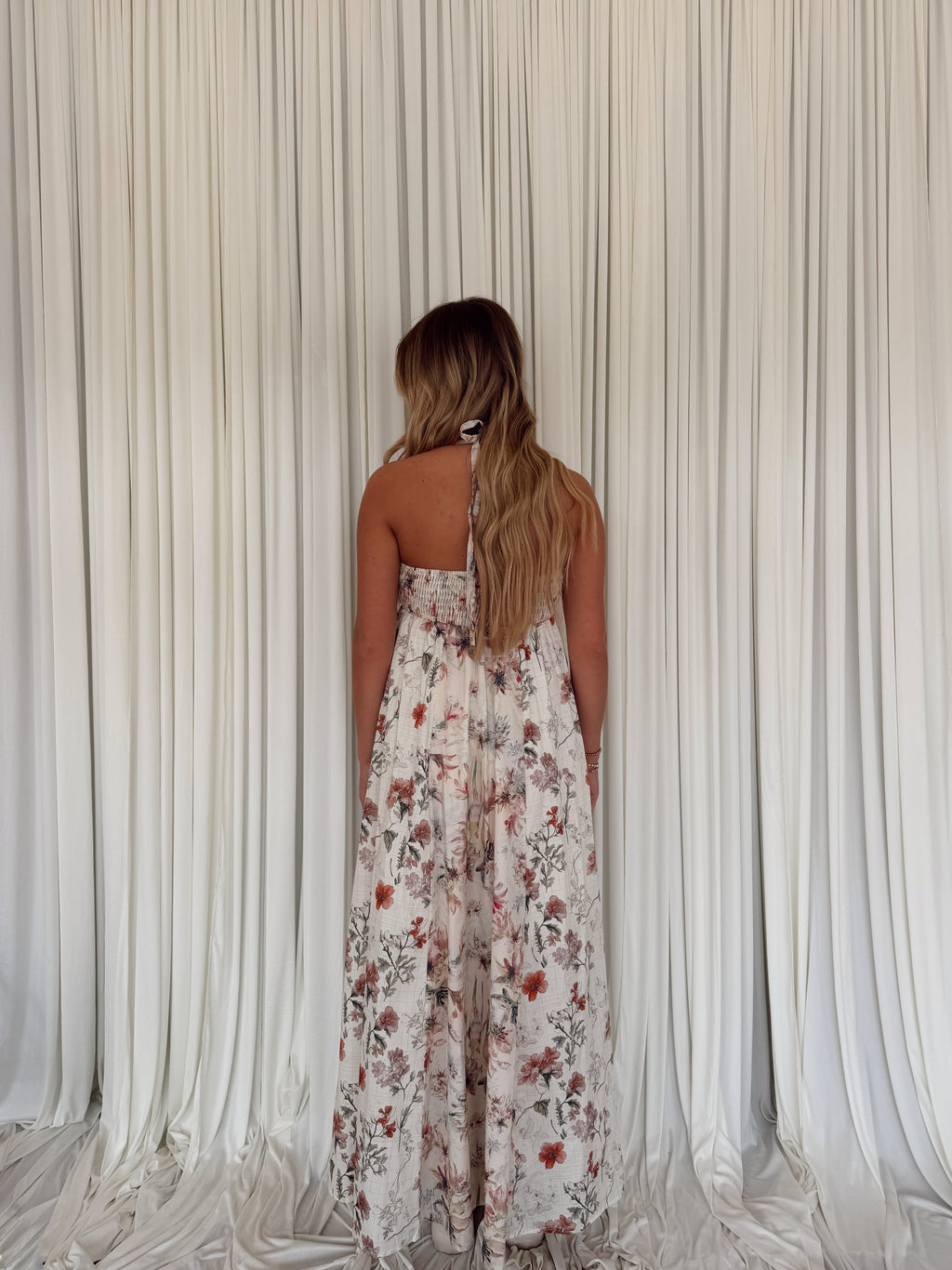 Floral Smocked Halter Maxi Dress