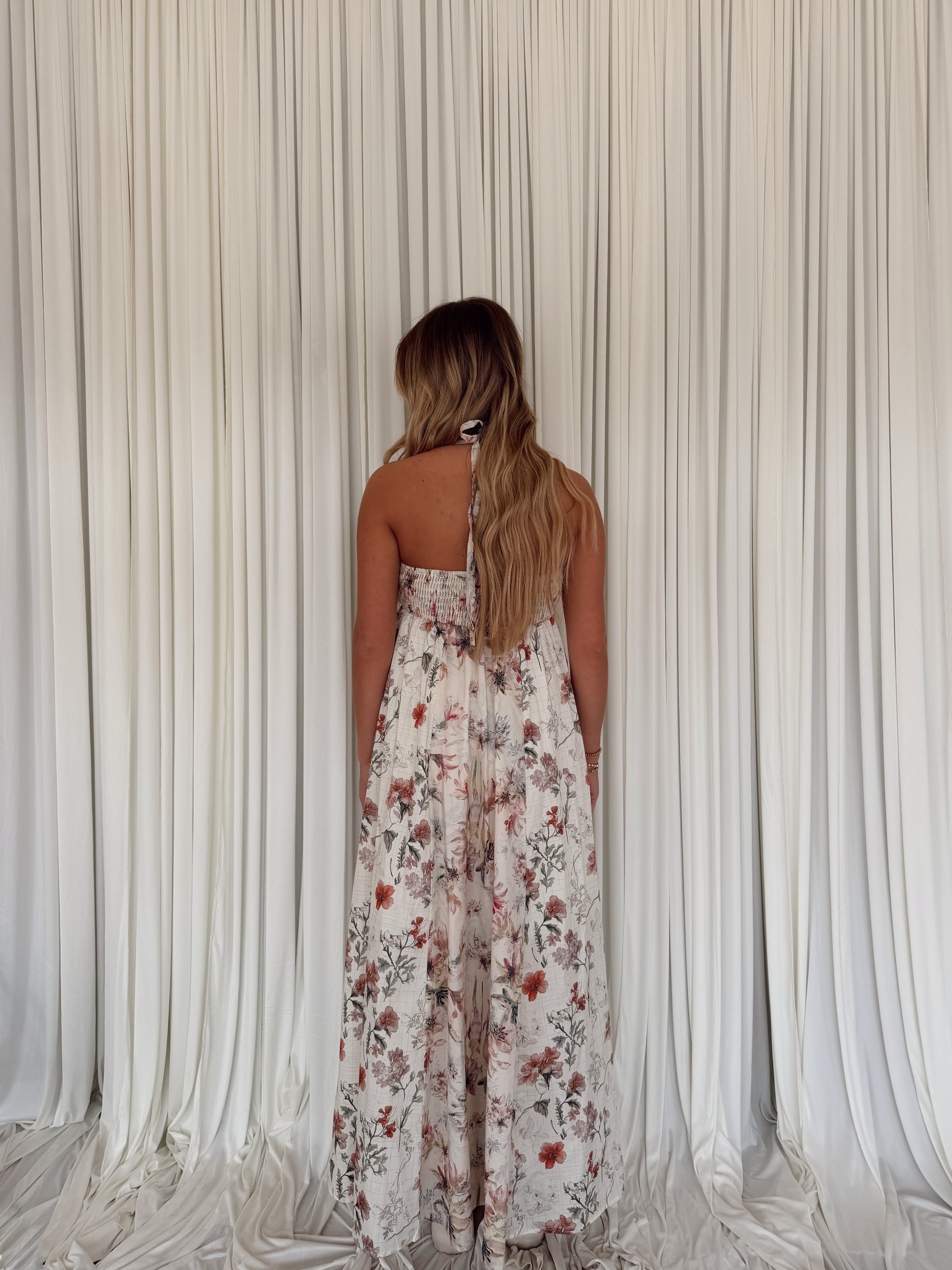 Floral Smocked Halter Maxi Dress