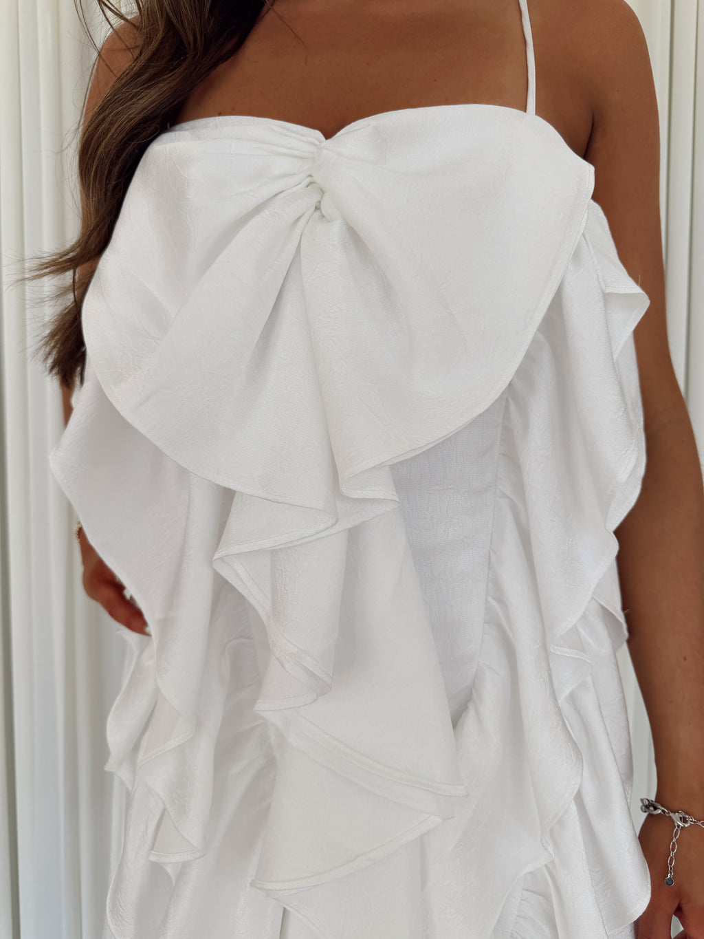 Ruffled Mini Dress with Bow