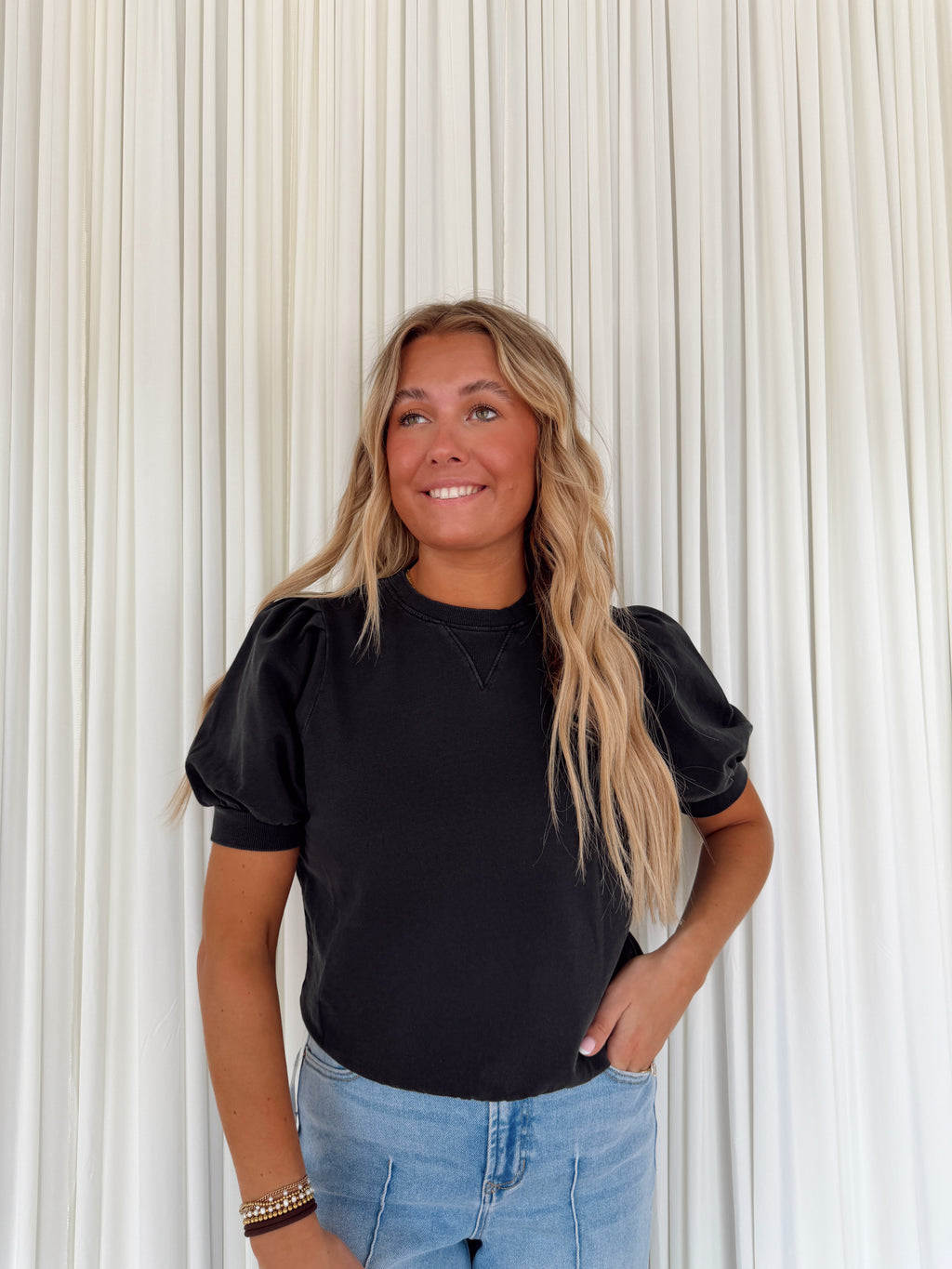Puff Sleeve Crew Neck Top