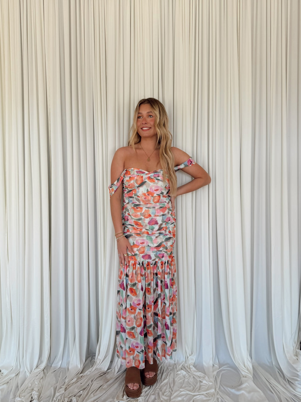 Drop-Waist Sweetheart Maxi Dress