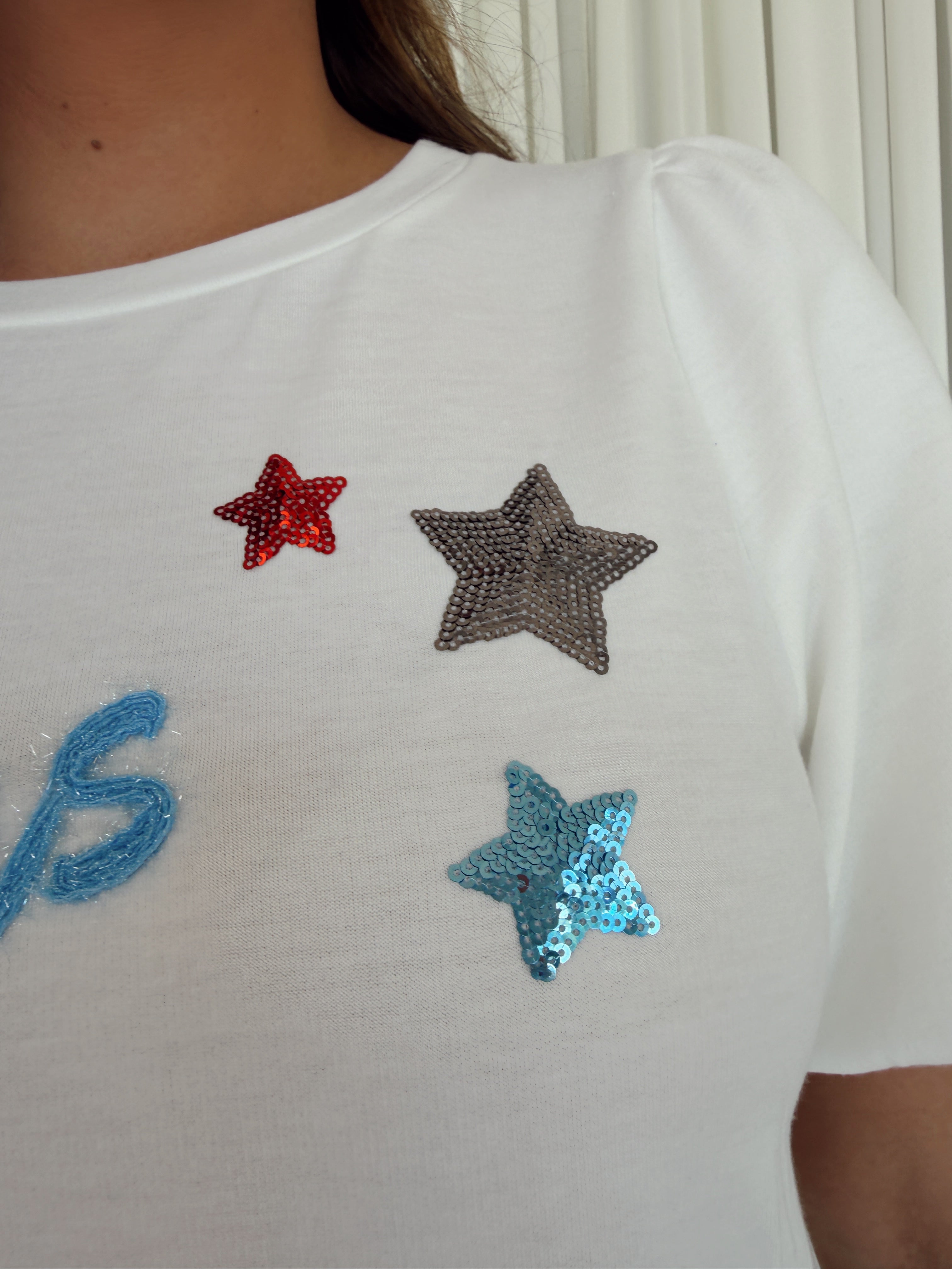 Stars & Stripes Bubble Sleeve Knit Top