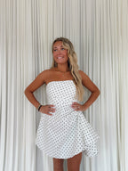 Strapless Polka-Dot Mini Dress