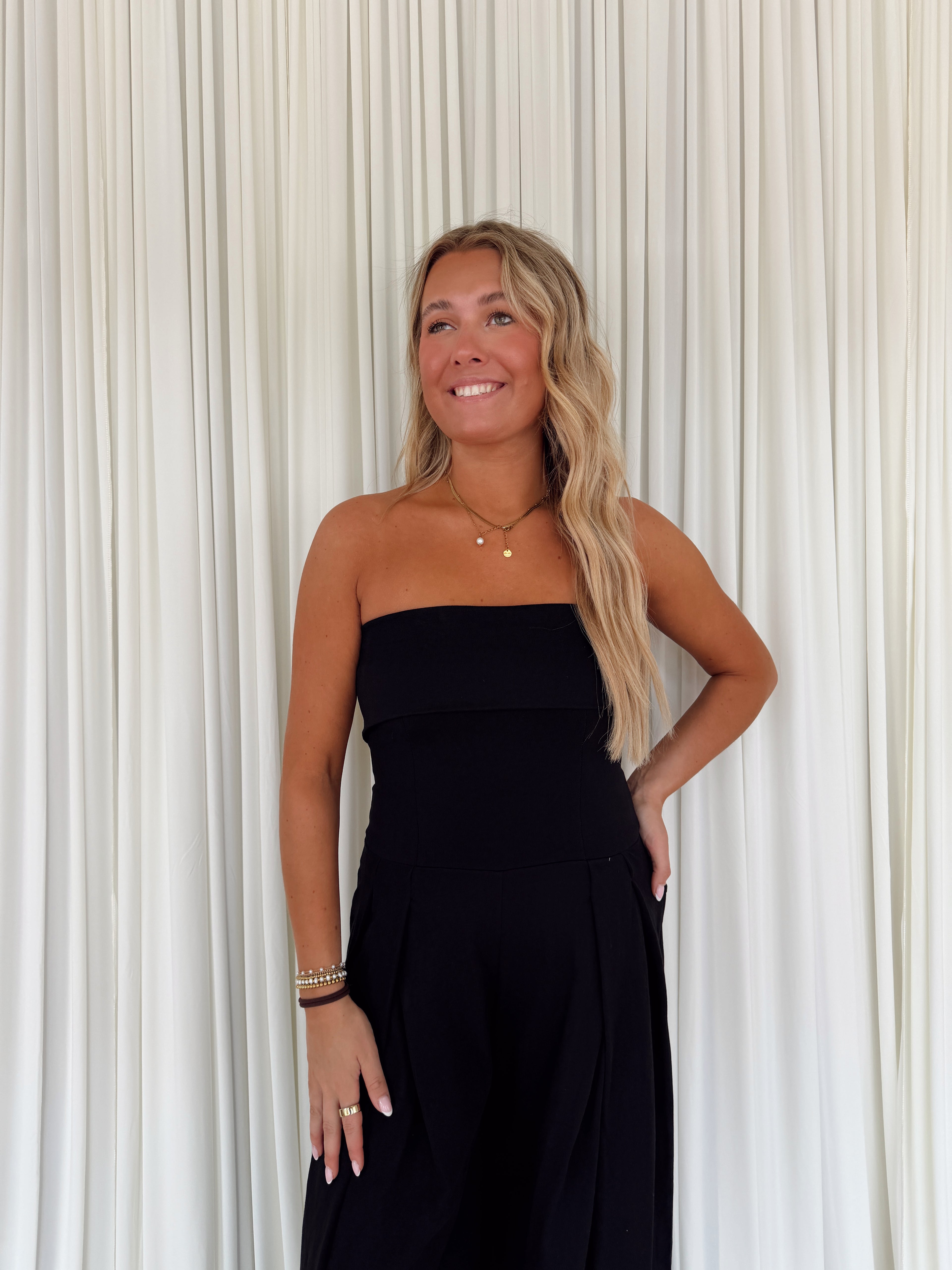 Strapless Pleated Barrel Jumpsuit