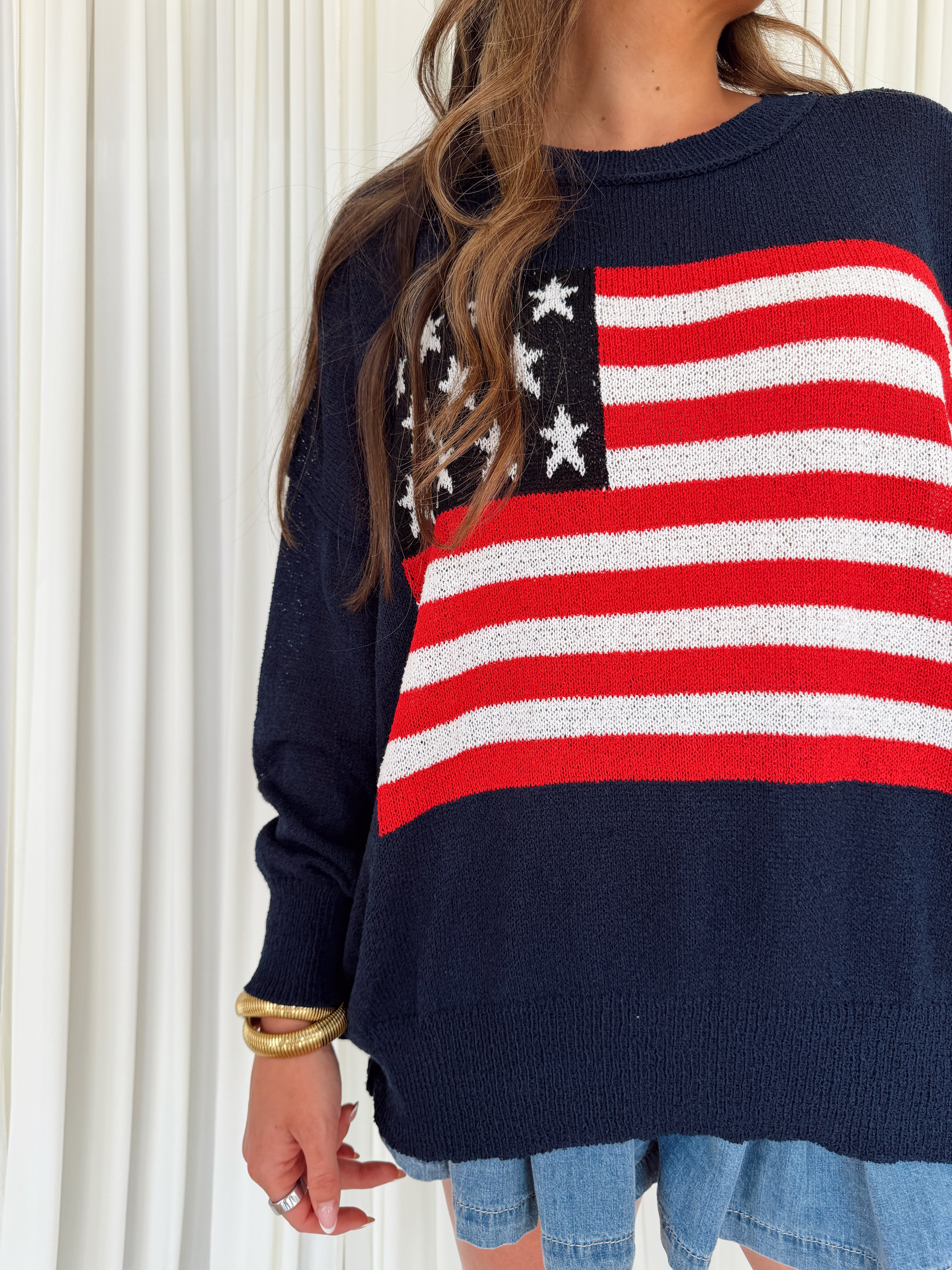 USA Flag Long Sleeve Pullover Sweater