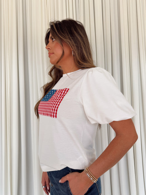 American Flag Patch Knit Top