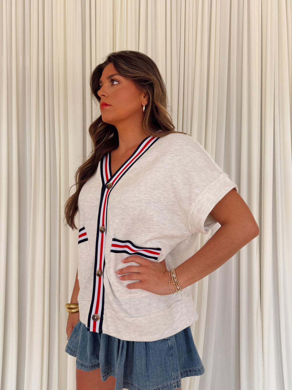 T2578 Striped Oversized Cardigan Top