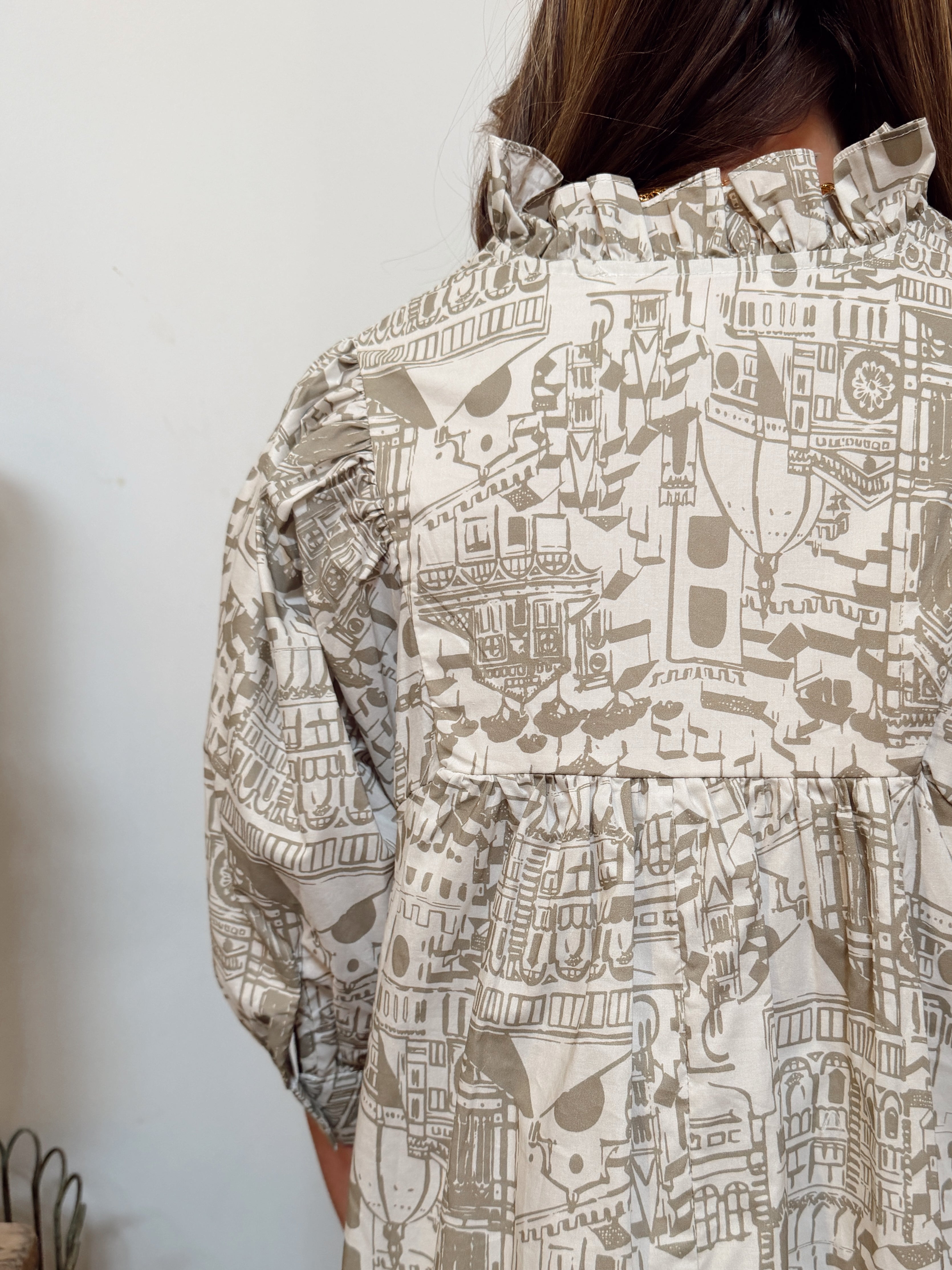 Vintage Sketch Print Mini Dress