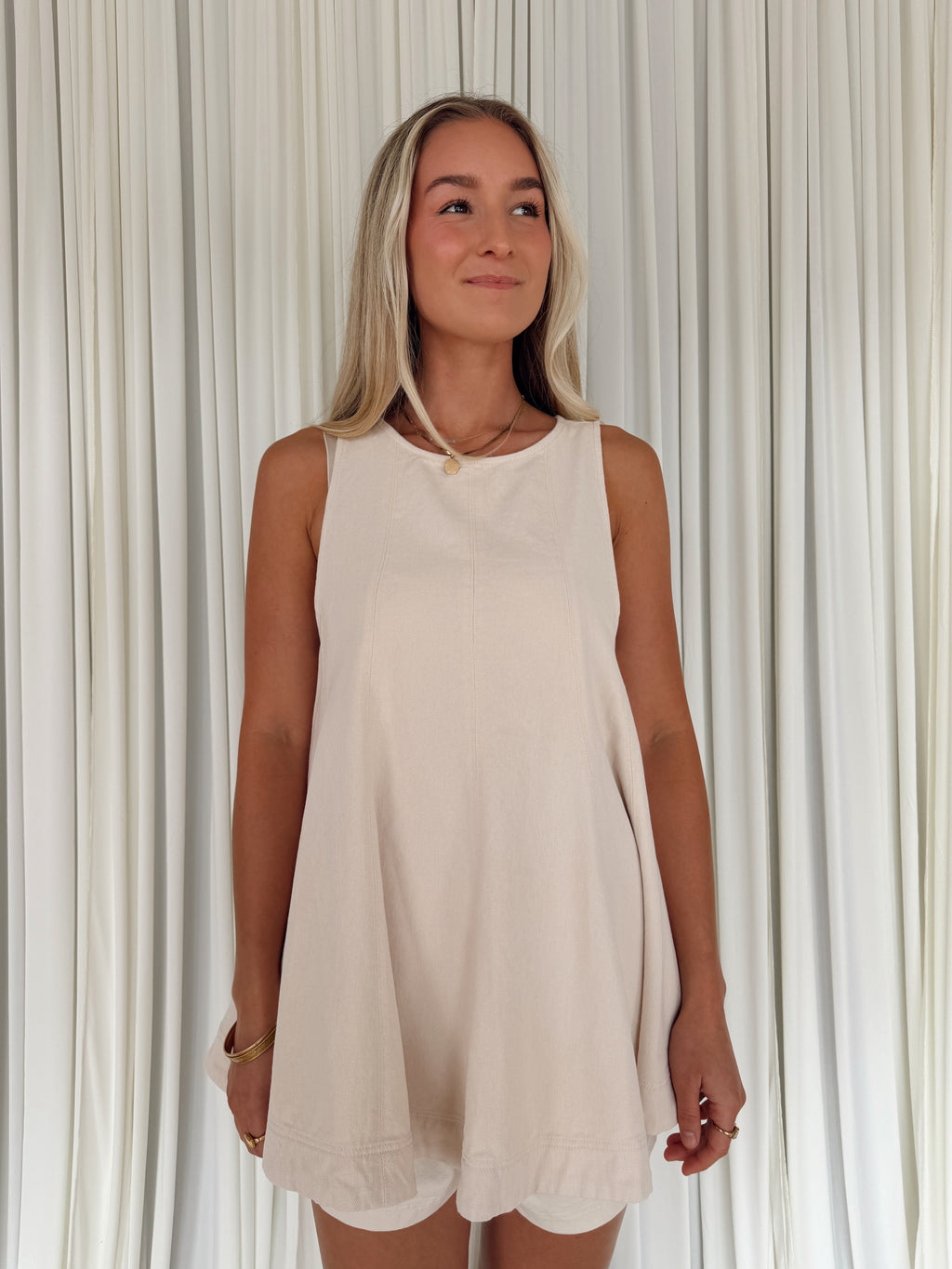 Flared A-Line Sleeveless Top - Cream