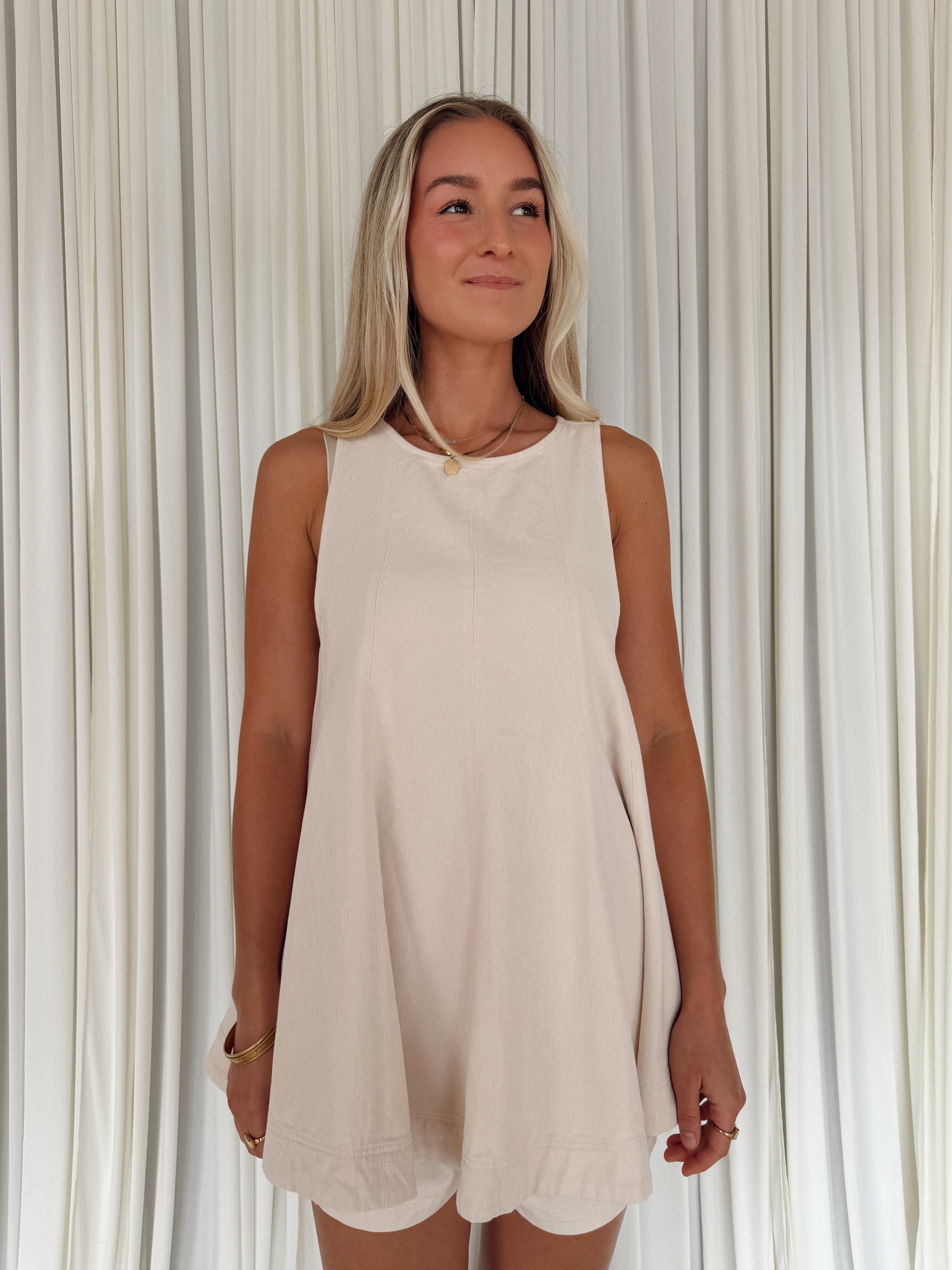 Flared A-Line Sleeveless Top - Cream