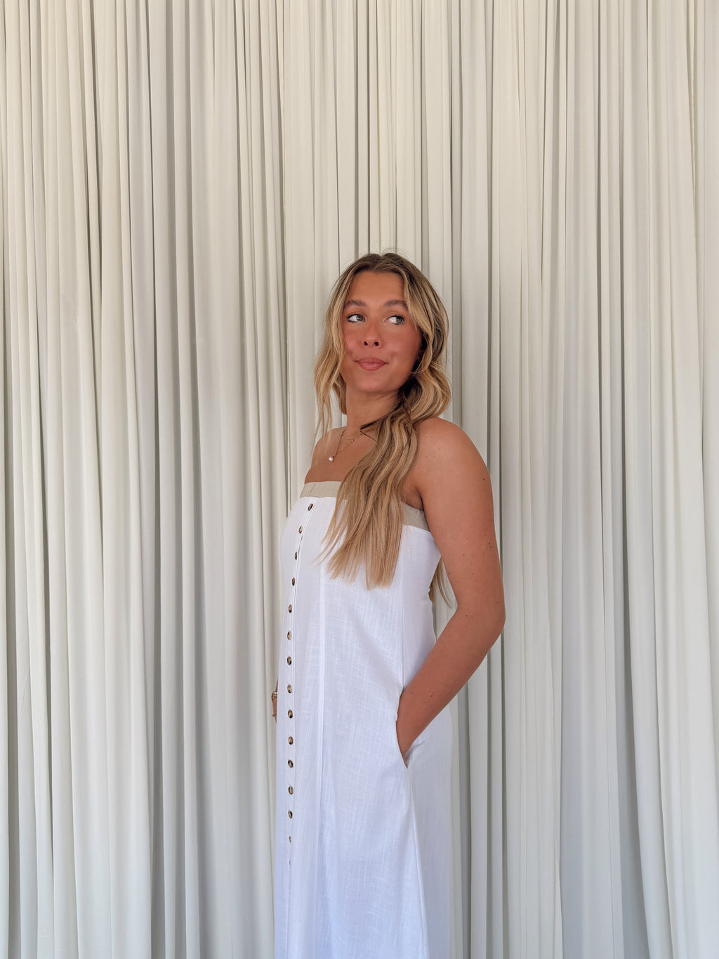 Strapless Button Maxi Dress