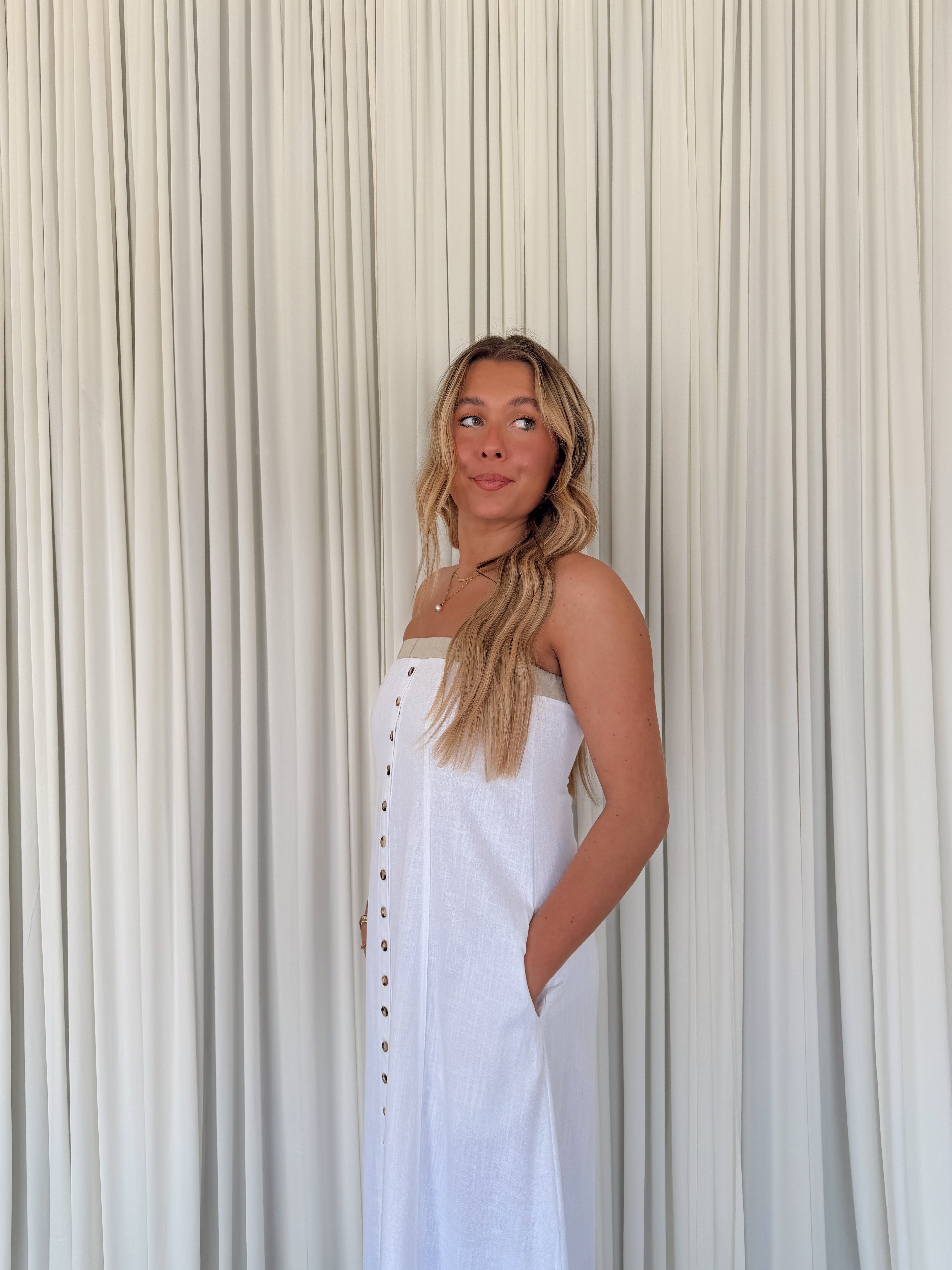 Strapless Button Maxi Dress