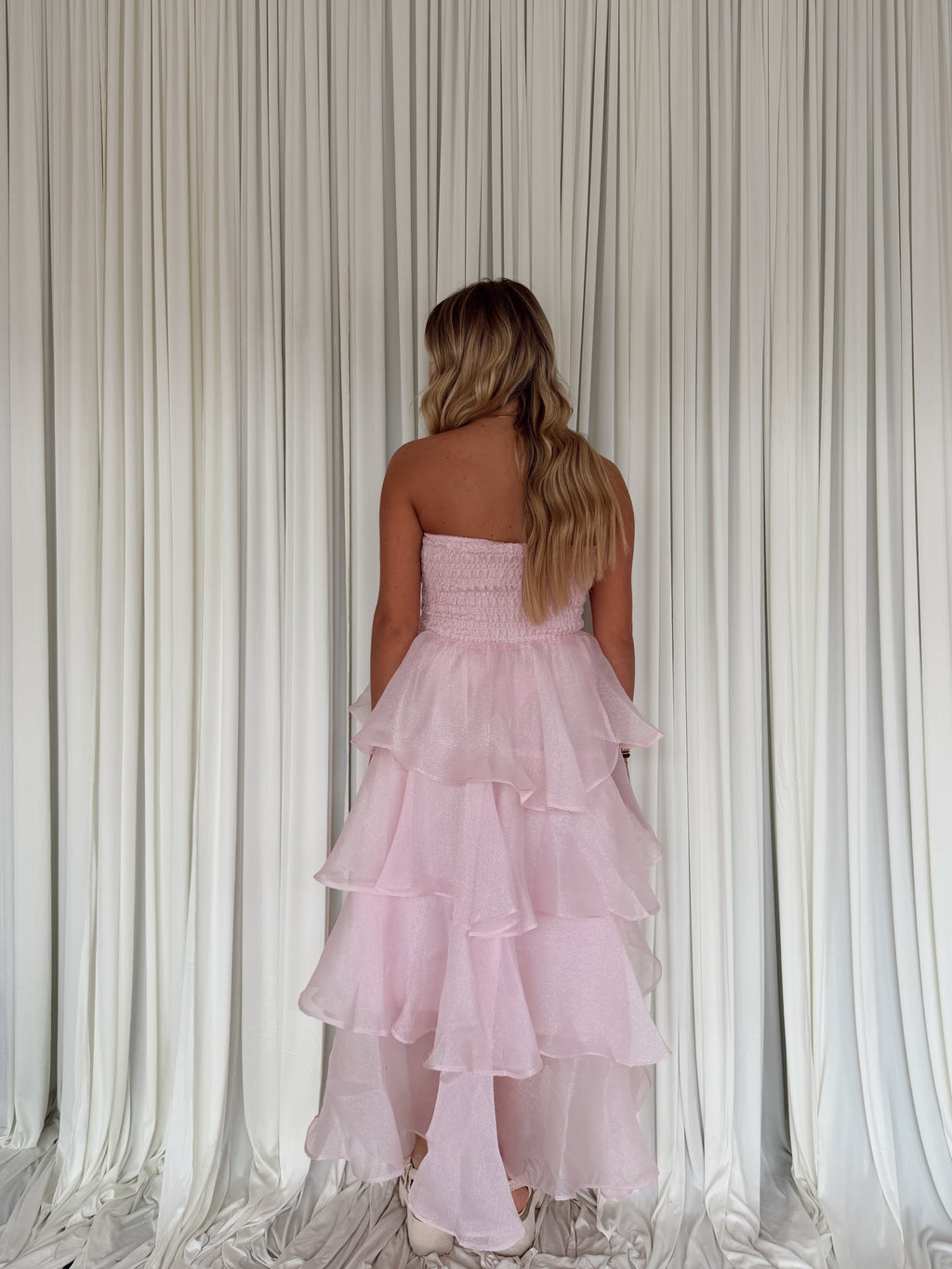 Layered Smocked Strapless Maxi Dress