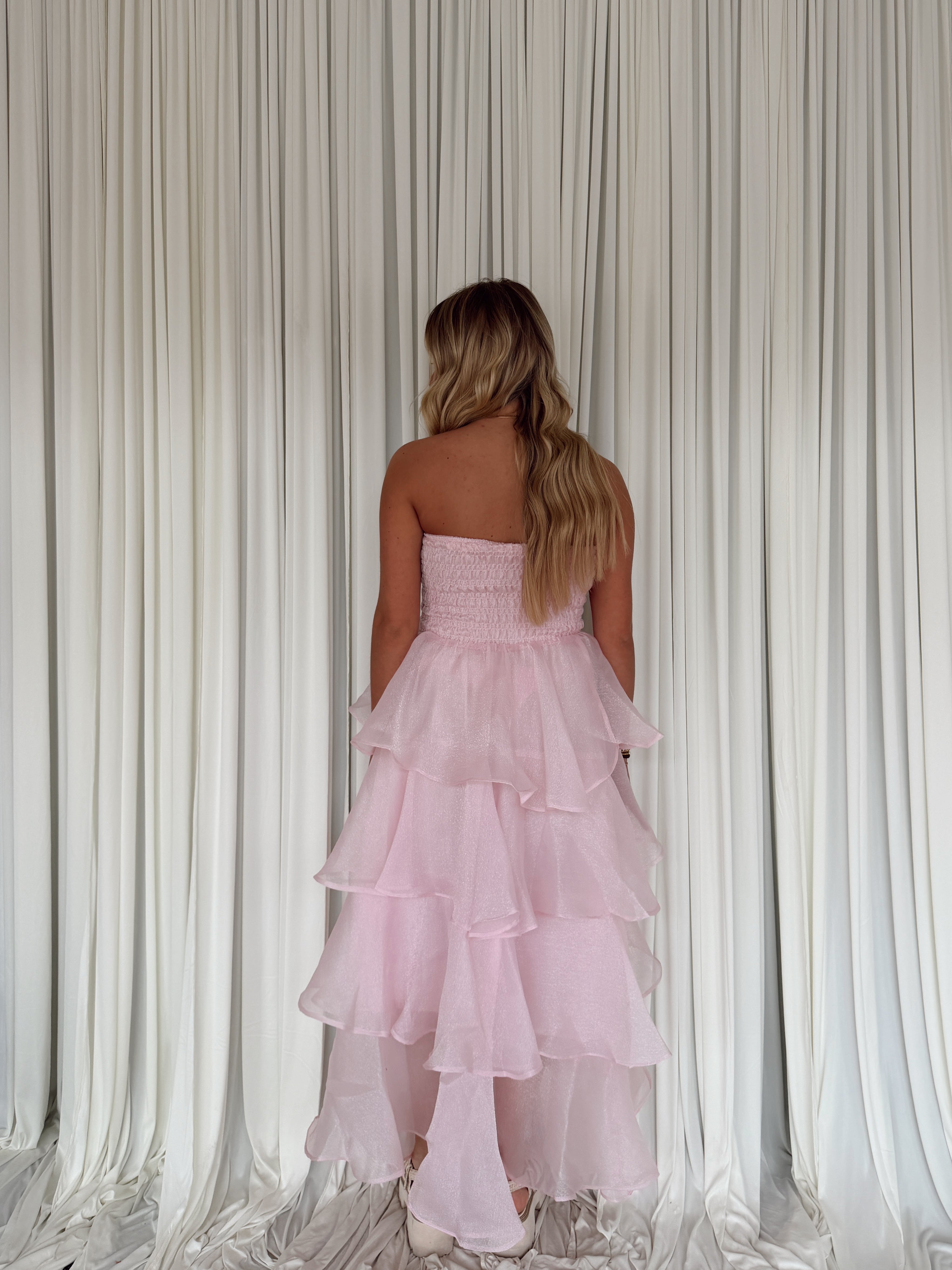 Layered Smocked Strapless Maxi Dress
