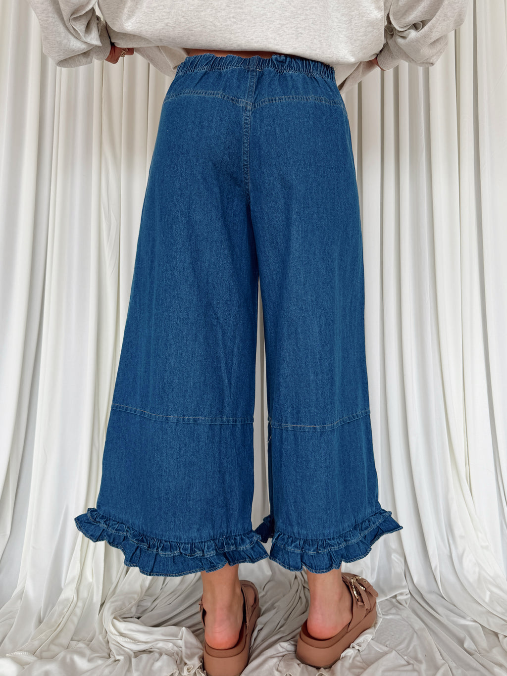 Denim Ruffle Bottom Pants