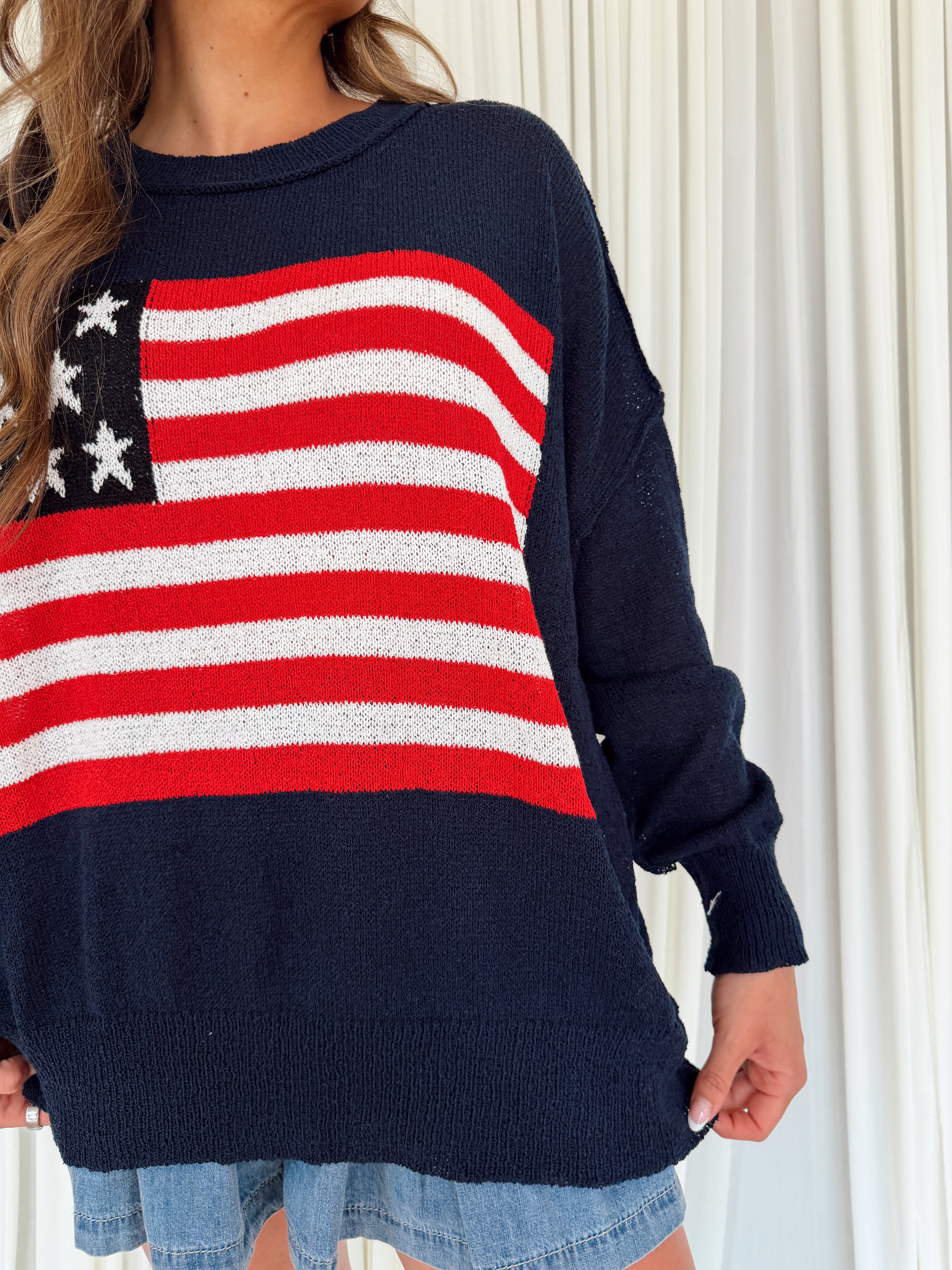 USA Flag Long Sleeve Pullover Sweater