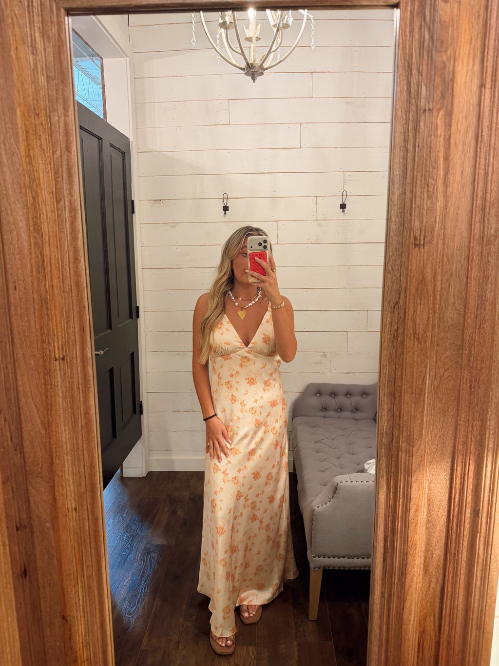 Satin Floral Printed Maxi Dress