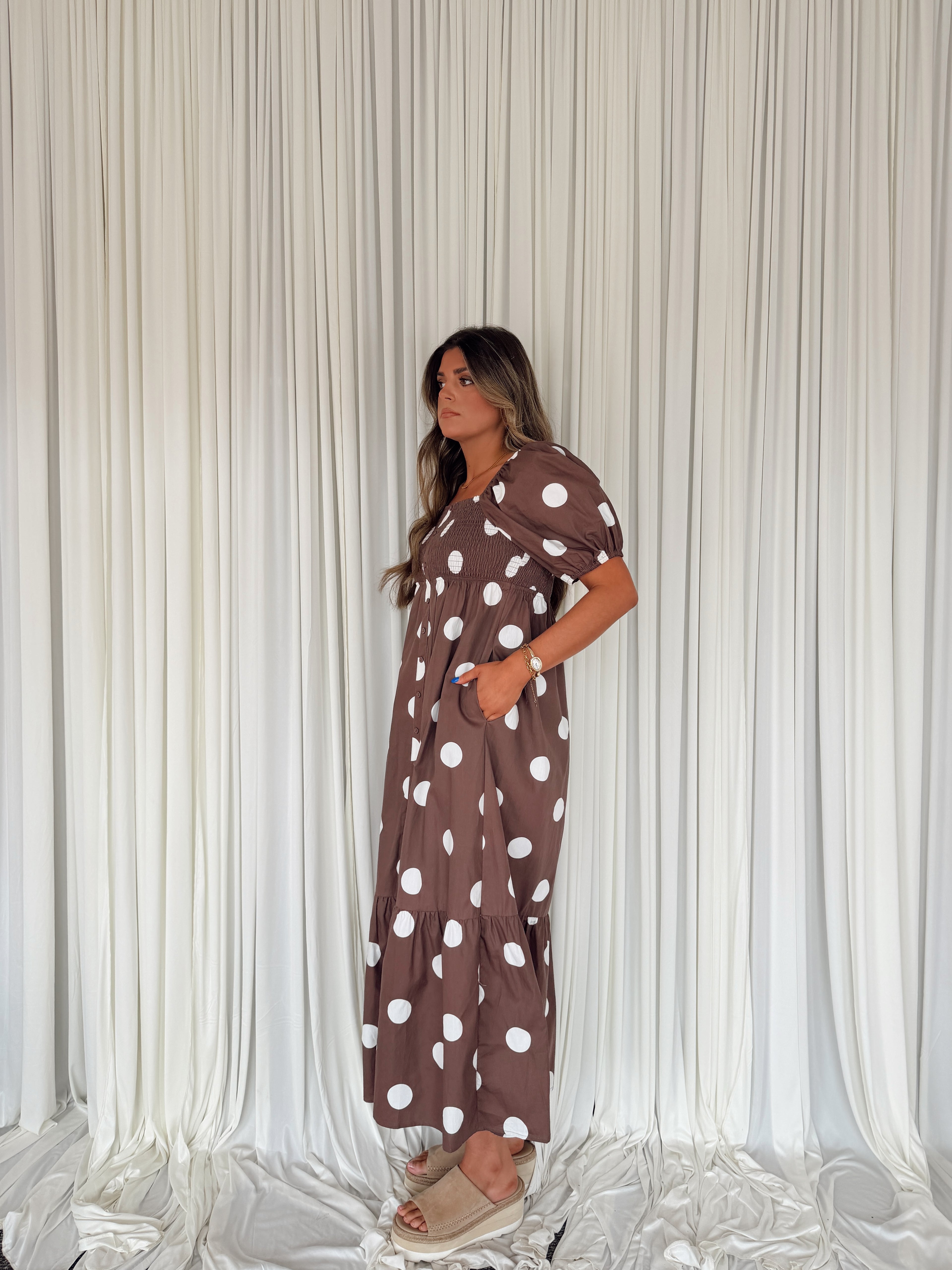 Polka Dot Puff Sleeve Maxi Dress