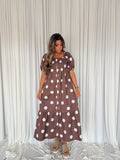 Polka Dot Puff Sleeve Maxi Dress